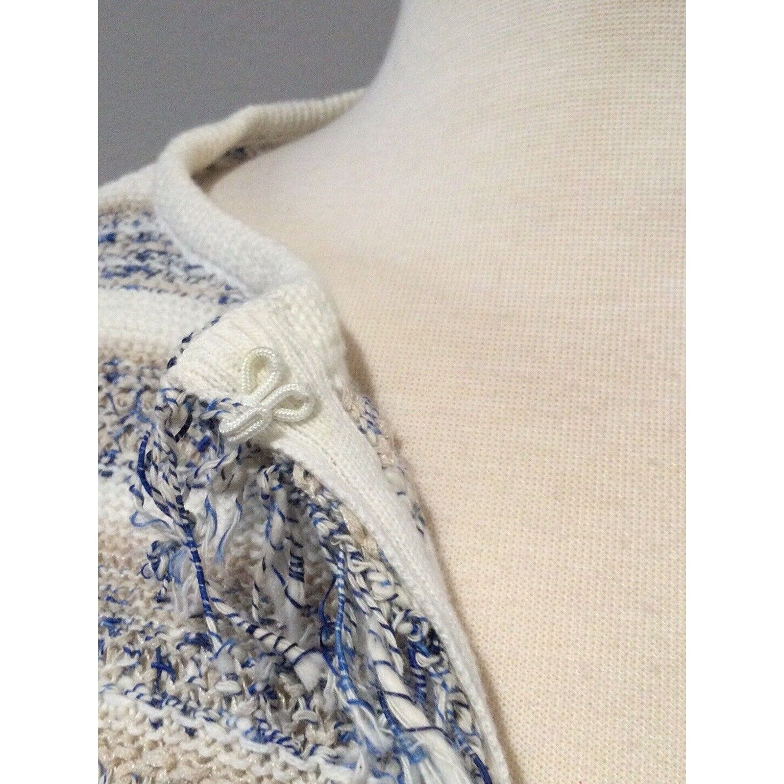 Chicos Chico's Fringe Tan Blue & White Knit Cardigan Size 0/S/4 Size S / US 4 / IT 40 - 5 Thumbnail