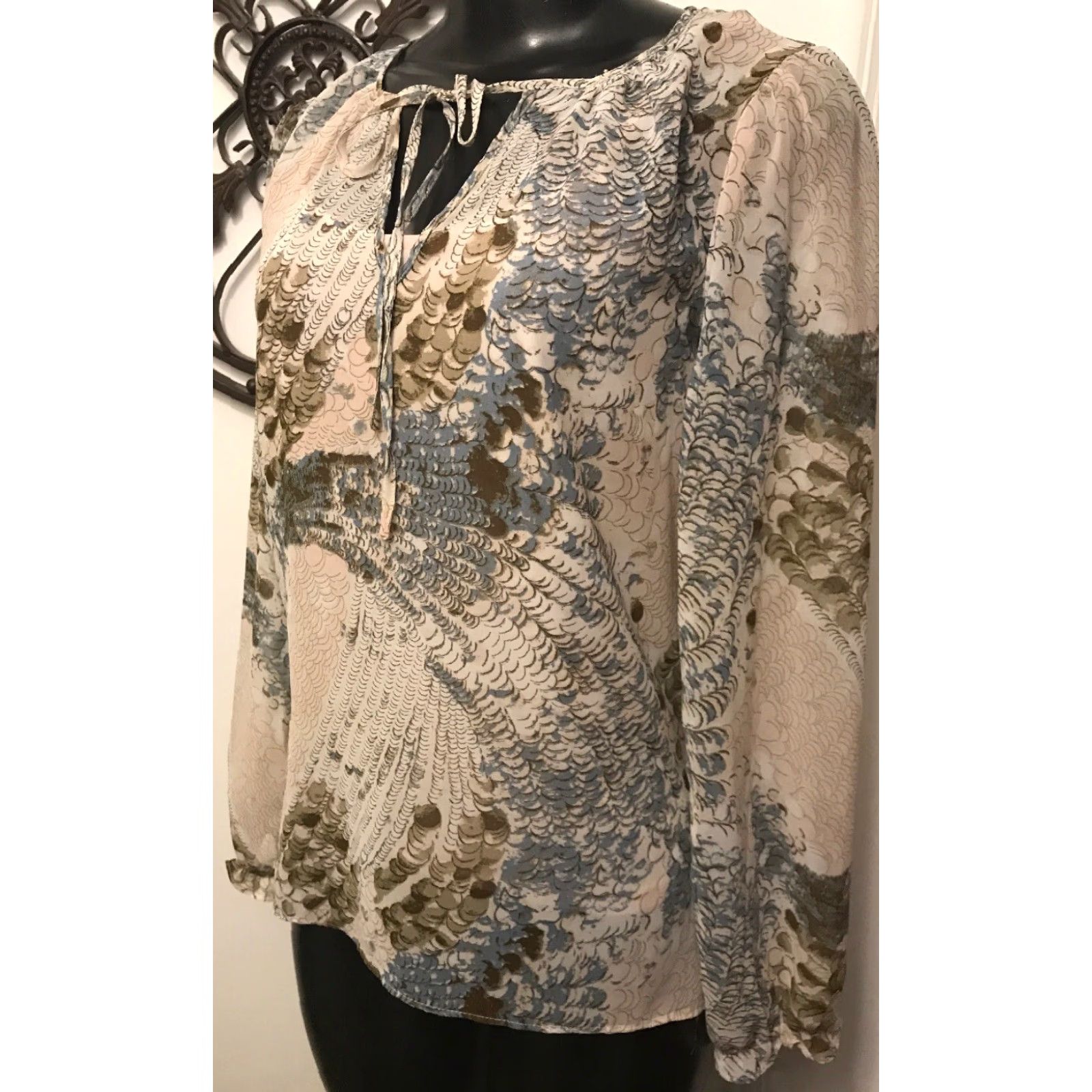 Vintage XS Context Sheer Blouse Cami Tan Blue Womens Camisole Peasant Pullover 100% Polyester Dress? Size XS / US 0-2 / IT 36-38 - 4 Thumbnail
