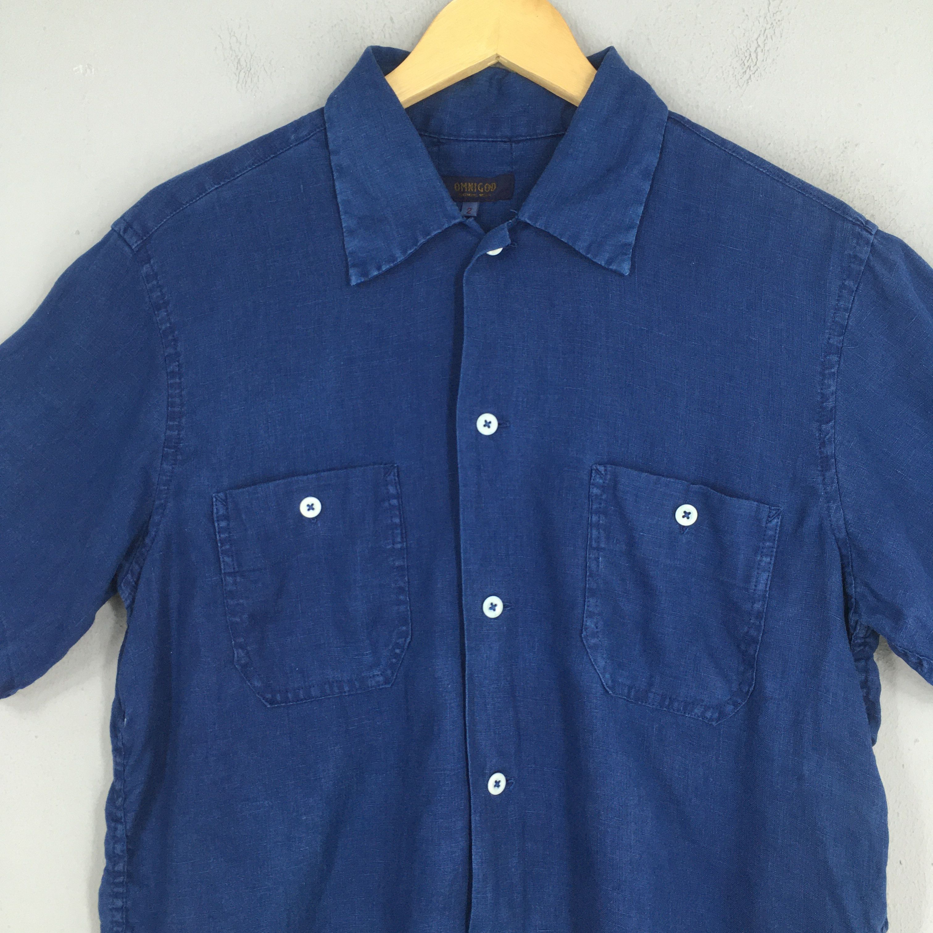 OMNIGOD Vintage 90s Omnigod Japan Blue Indigo Linen Shirt Medium Size US M / EU 48-50 / 2 - 2 Thumbnail