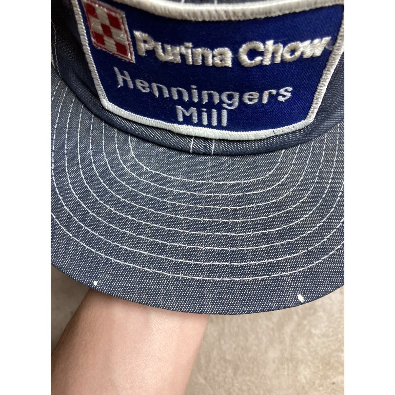 Vintage VINTAGE Louisville mfg Trucker Hat Cap Denim Patch Purina Chow Mill Made in USA Mens Adjustable Blue USA Denim Patch Trucker Hat Mens Size ONE SIZE - 3 Thumbnail