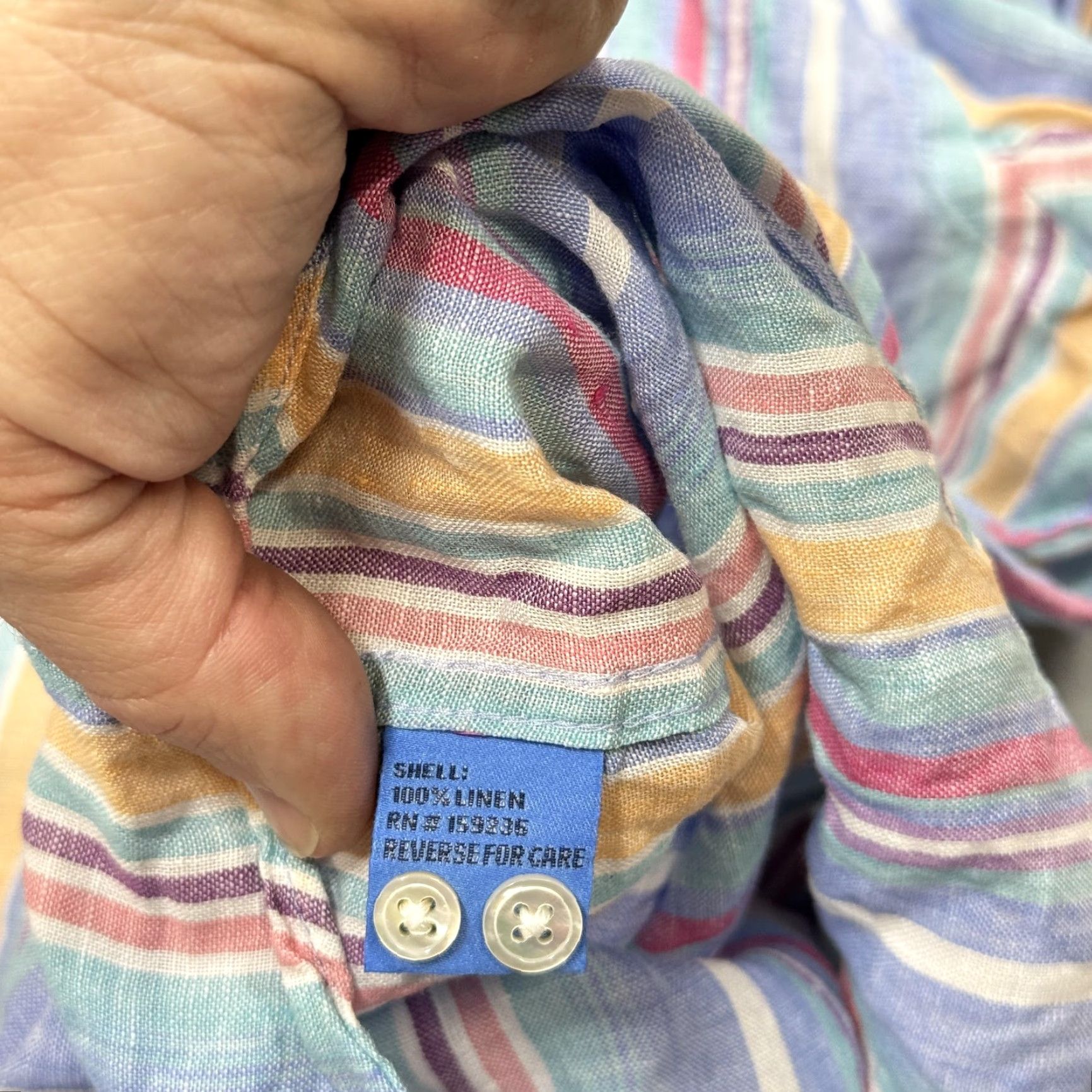 J.McLaughlin J. McLaughlin Shirt Mens Medium Multicolor Linen Striped Button Front Casual Size US M / EU 48-50 / 2 - 3 Thumbnail