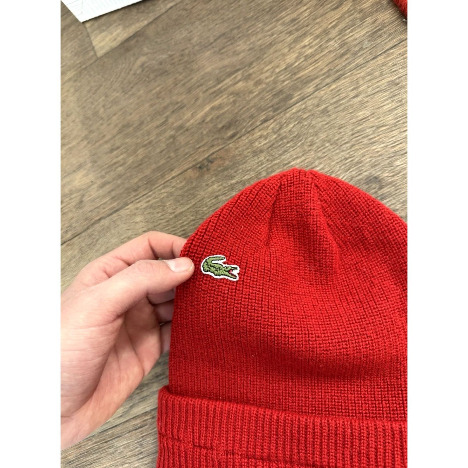 Lacoste VINTAGE Lacoste Beanie Hat One Size Red Embroidered Logo 90s Y2K Hip Hop Streetwear Mens Size ONE SIZE - 3 Thumbnail