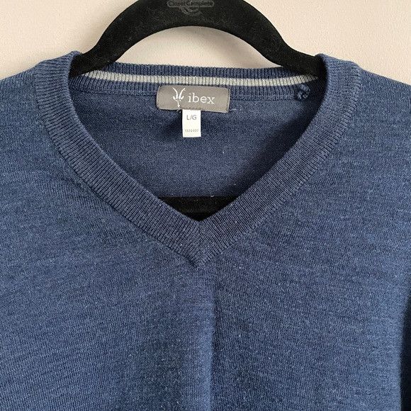 Ibex Ibex Blue Merino Wool Blend V-Neck Sweater - Large Size US L / EU 52-54 / 3 - 3 Thumbnail
