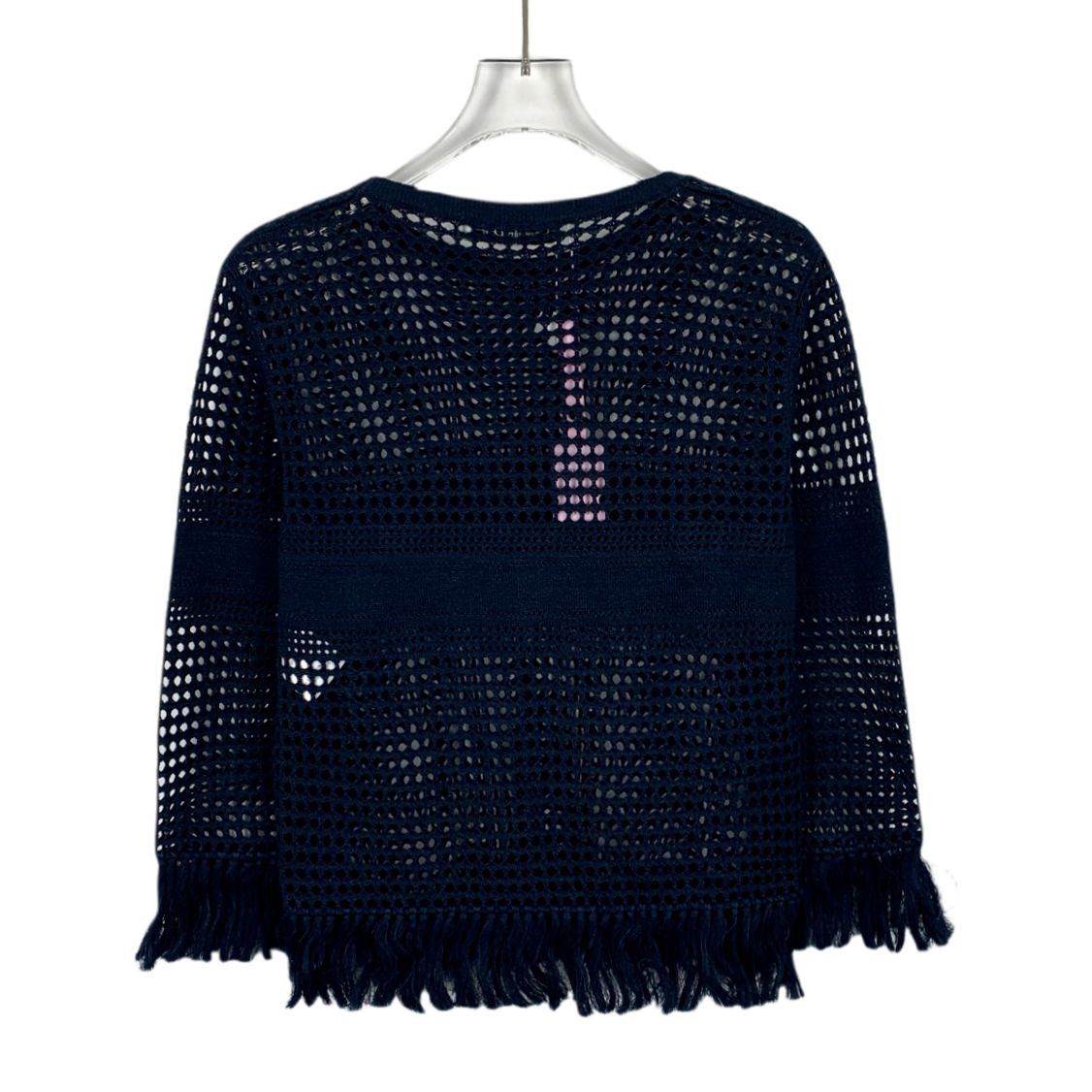 Christian Dior Monsieur Christian Dior Navy Blue Openwork Fringe Linen Knit Sweater Size XS / US 0-2 / IT 36-38 - 7 Thumbnail