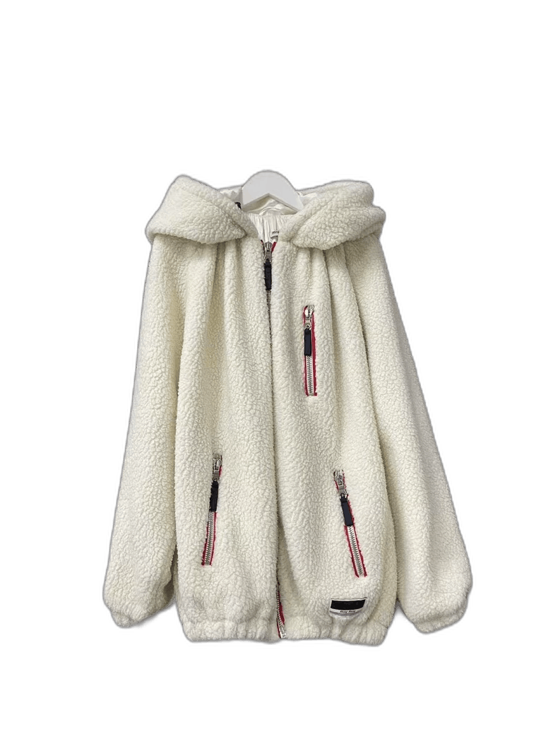 Miu Miu Hooded Teddy Jacket with Zippers