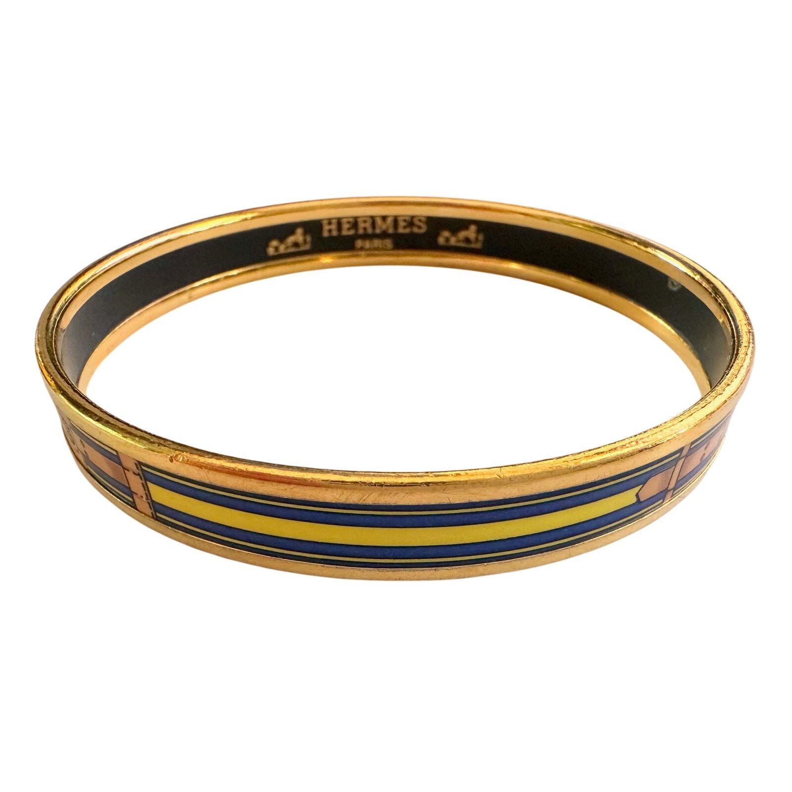 Hermes Hermès Belt Motif Enamel and Gold Plate Bangle Bracelet Size ONE SIZE - 5 Thumbnail