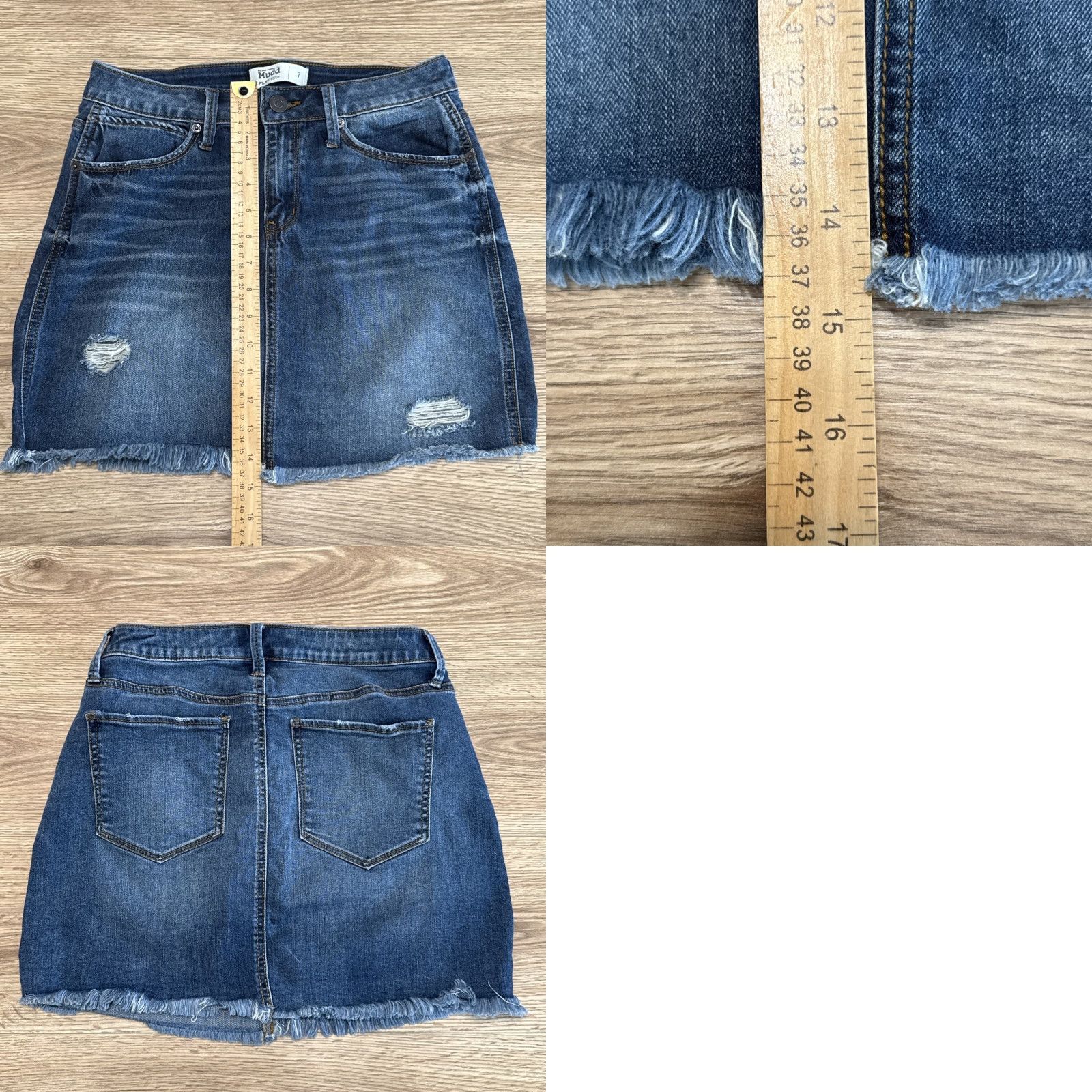 Vintage VINTAGE Mudd Women's Denim Skirt Size 7 Short Mini Stretch Blue Distressed Size 28" / US 6 / IT 42 - 8 Thumbnail