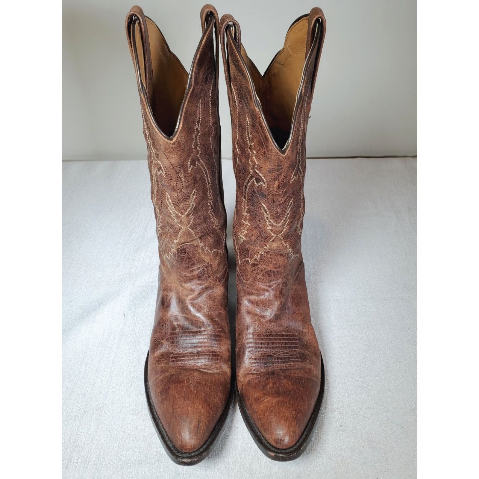 Vintage JB Dillon Western Cowboy Boots Brown Brushed Leather Embroidered Men's US 10.5 D Size US 11 / EU 44 - 6 Thumbnail