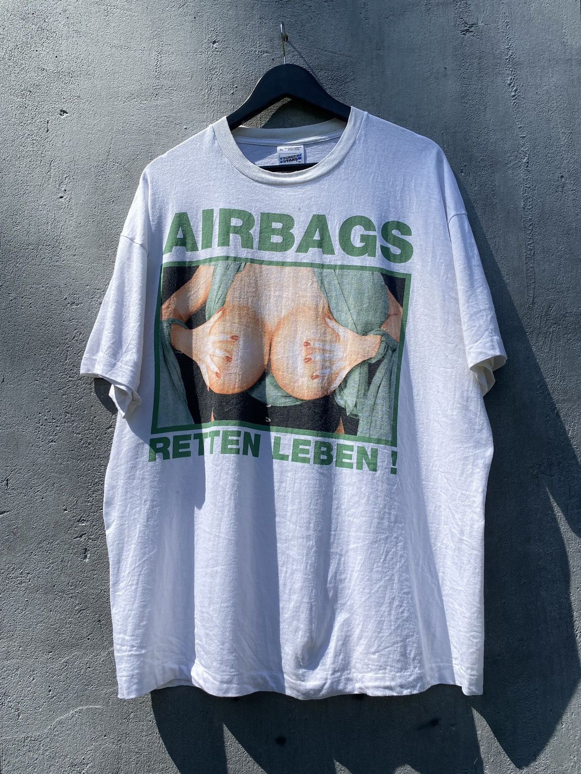 Pre-owned Humor X Vintage 90's Airbags Huge Boobs Tits T Shirt Tee In White