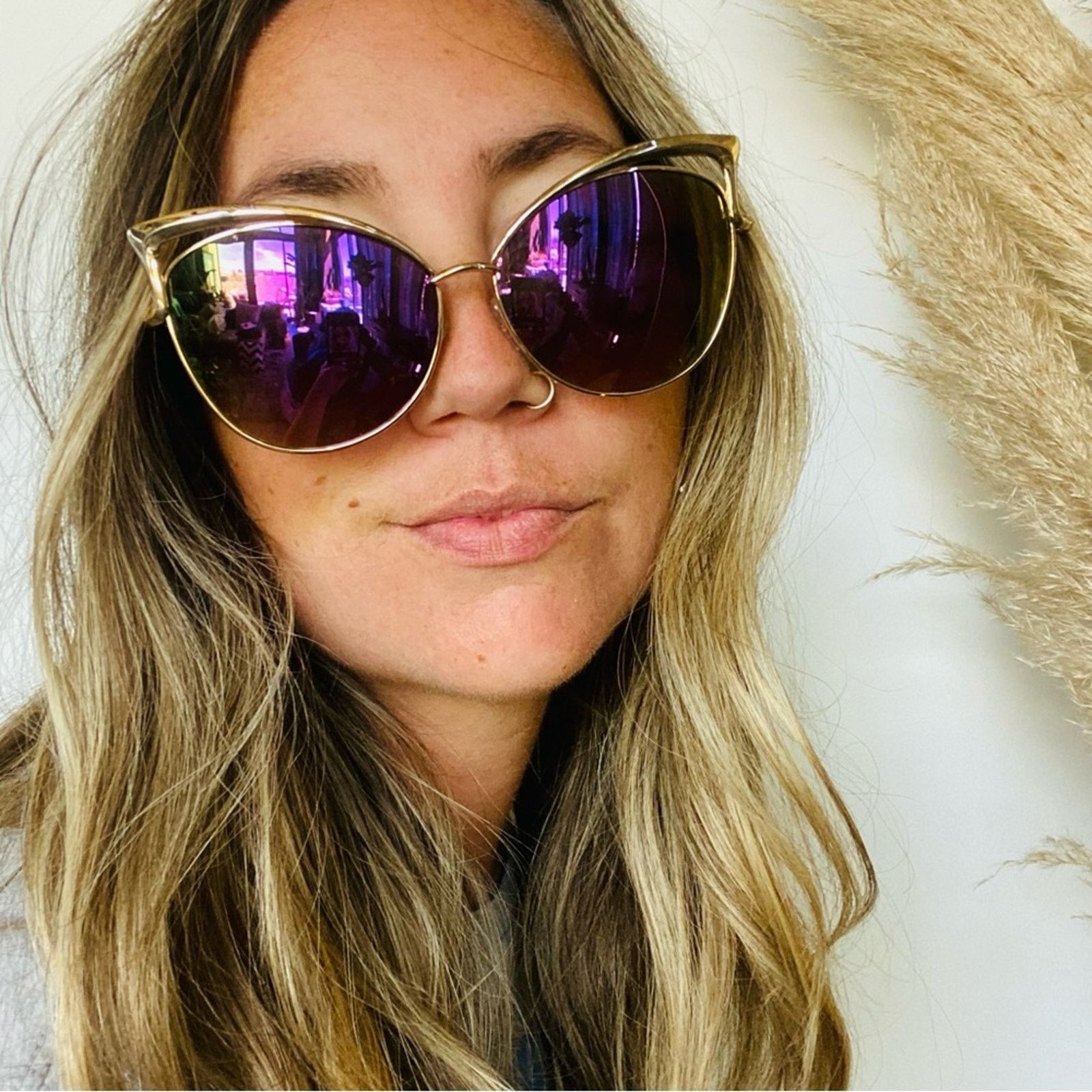 NORDSTROM Rainbow Gold Circlular Oversize Cat Eye Sunglasses