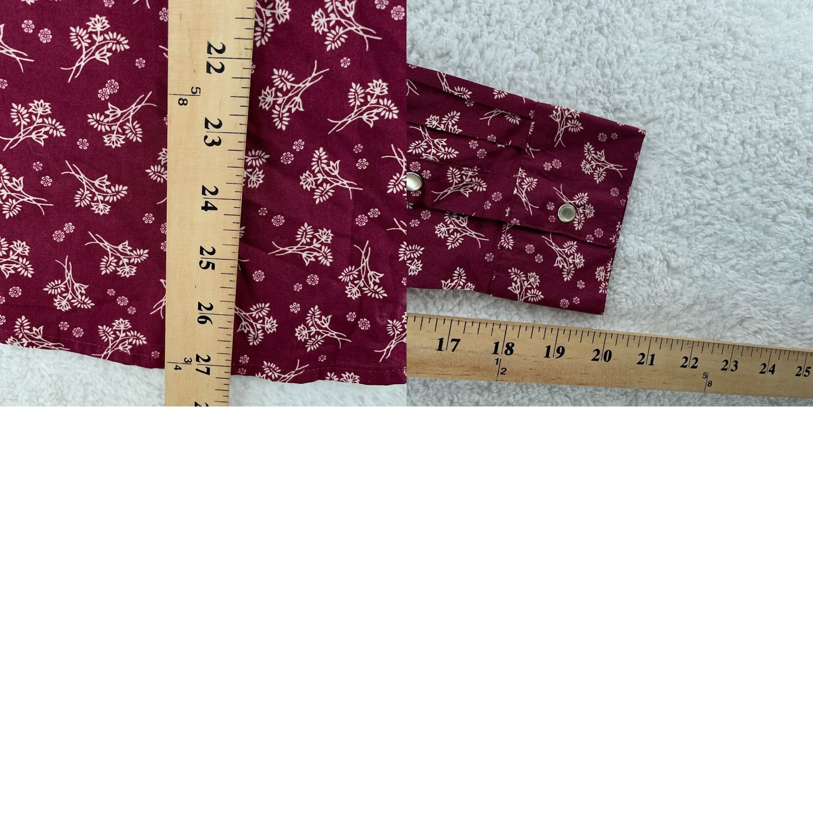 Wrangler Wrangler Wrancher Shirt Womens Small Burgundy Floral Cowboy Collared Pearl Snap Shirt Size S / US 4 / IT 40 - 8 Thumbnail