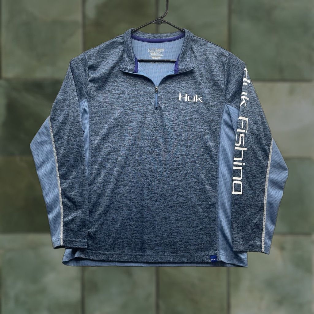 Vintage Huk Airweight Pullover Mens Large 1/4 Zip Blue Heather Tech Performance Fishing Shirt Size US L / EU 52-54 / 3 - 1 Thumbnail