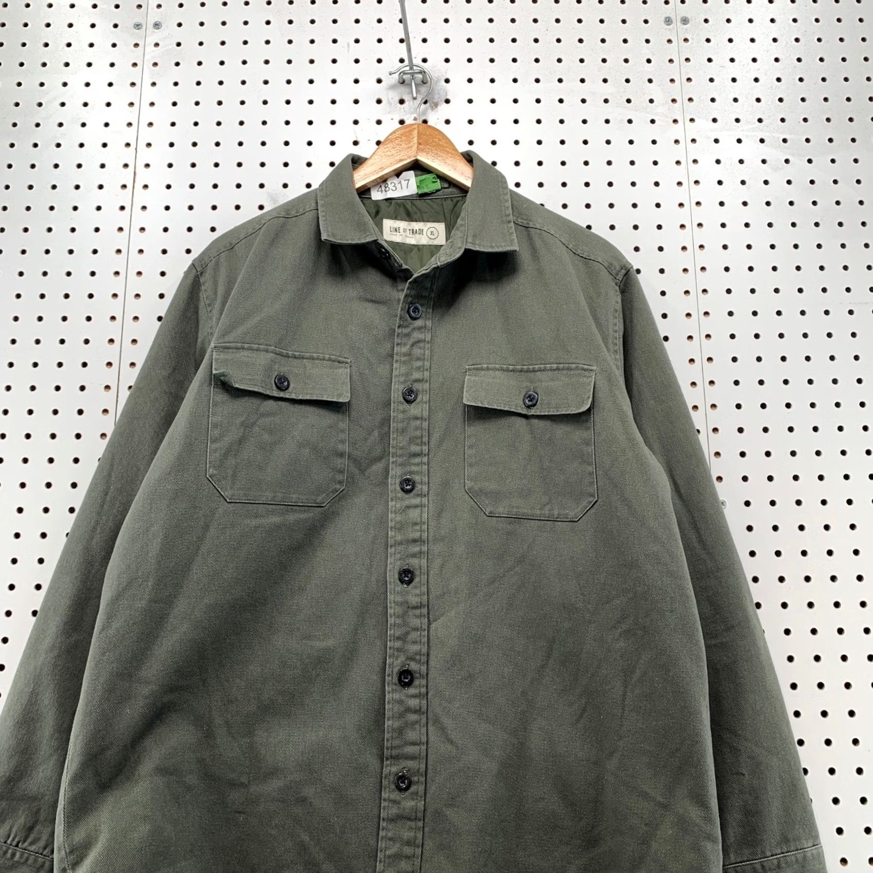 Olive Line of Trade Button Shirt Jacket Mens XL Olive Green Lined Twill Jacket Size US XL / EU 56 / 4 - 5 Thumbnail