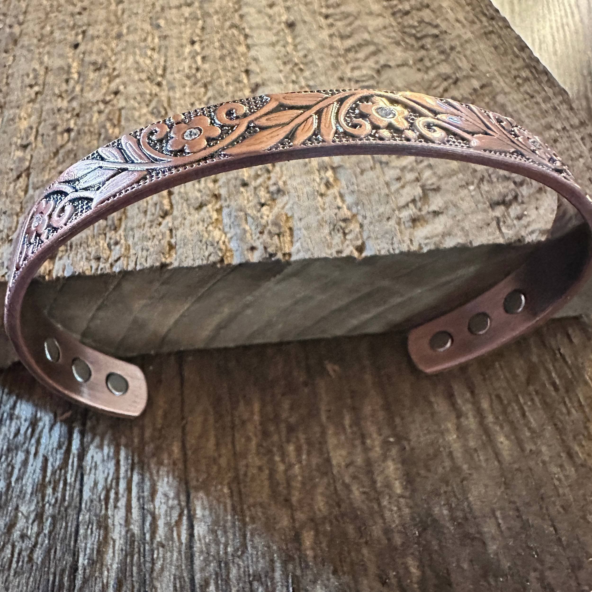 Other Boho Copper Floral Cuff Bangle Bracelet, Arthritis Relief, G Size ONE SIZE - 5 Thumbnail