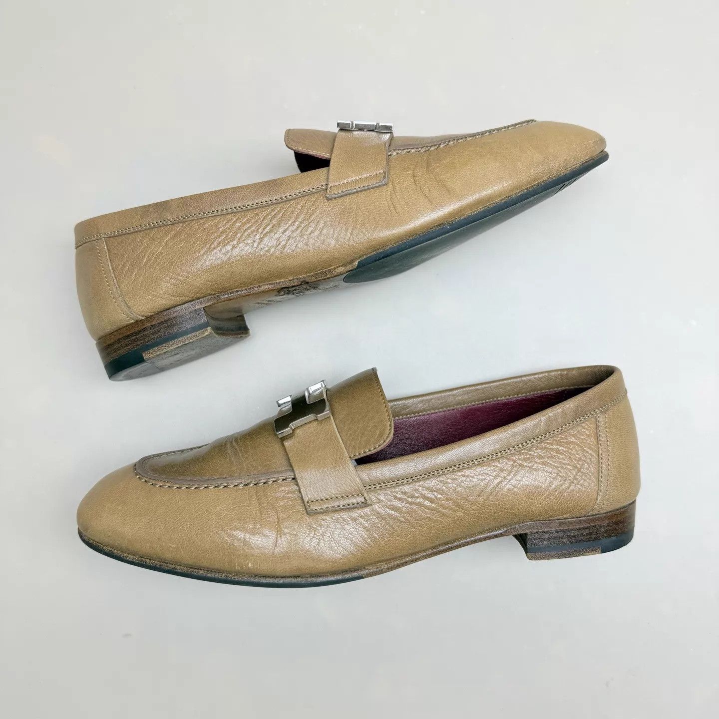 Hermes HERMES Khaki Silver Buckle H Loafer 36 95 New Size US 5.5 / IT 35.5 - 5 Thumbnail