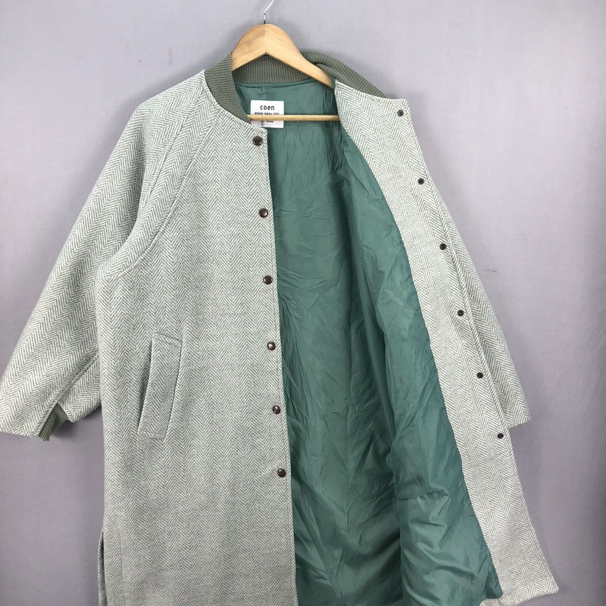 Japanese Brand Y2K Coen Herringbone Long Wool Jacket Size US M / EU 48-50 / 2 - 5 Thumbnail