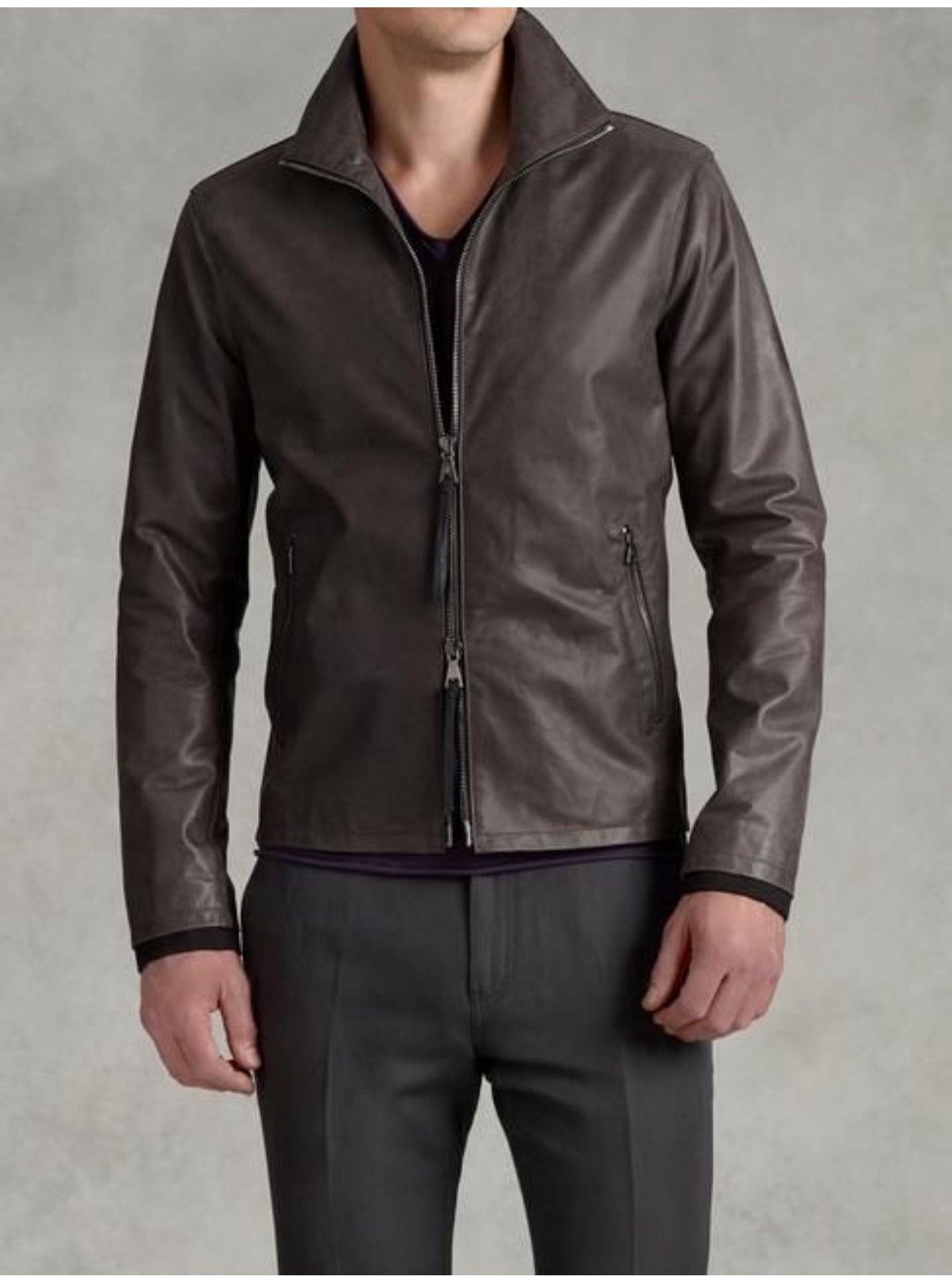 John Varvatos Leather funnel neck Jacket EU 52 USA 42 Size US L / EU 52-54 / 3 - 1 Thumbnail