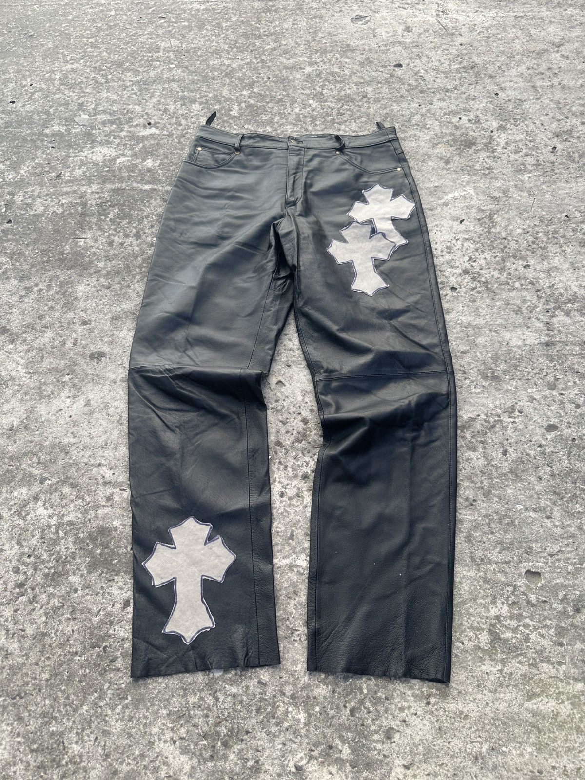 Leather Y2K Vintage Leather Pants Cross Opium Style Alt USA Rare L Size US 34 / EU 50 - 1 Thumbnail