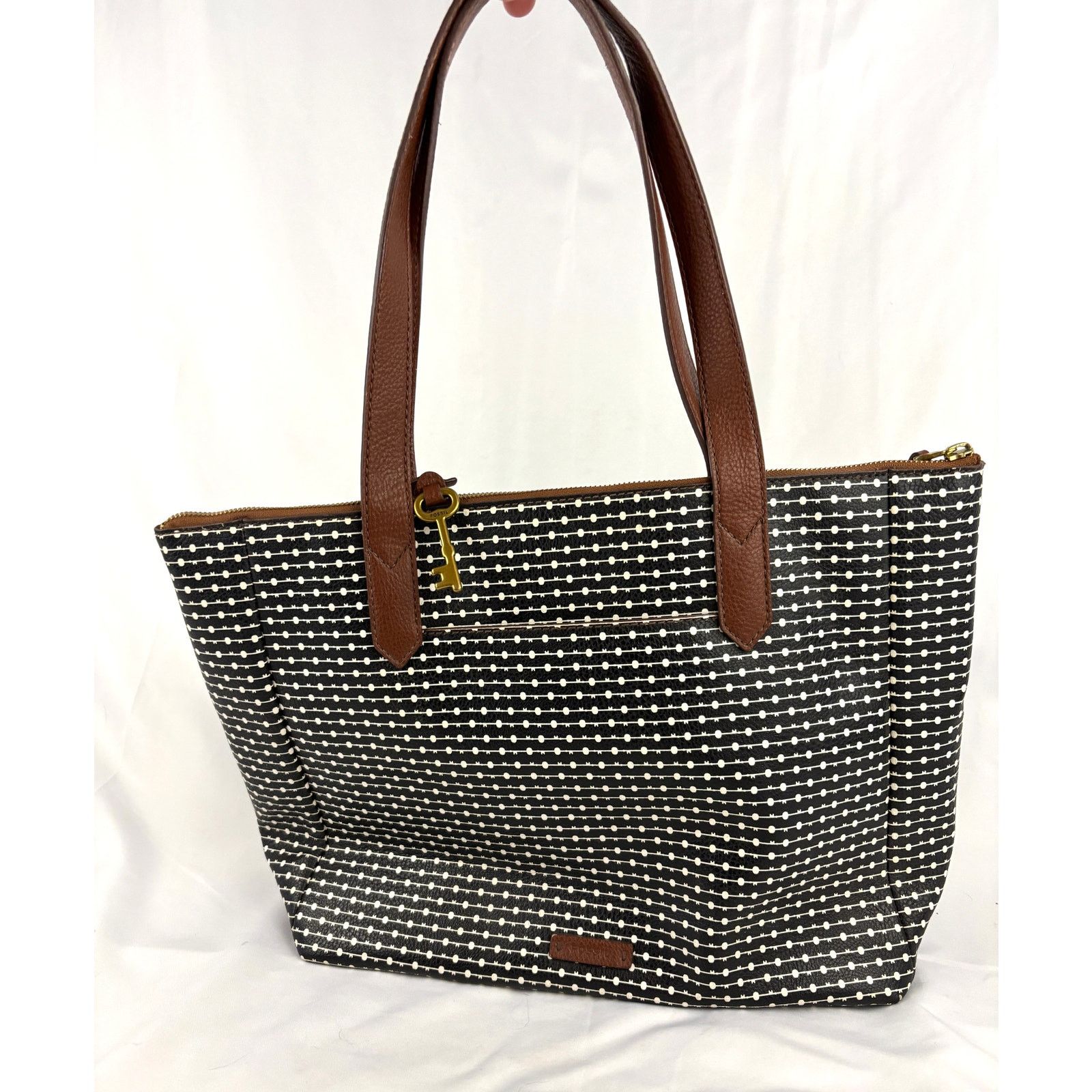 Fossil Fossil Rachel Leather Black Striped Tote Purse Classic Size ONE SIZE - 2 Thumbnail