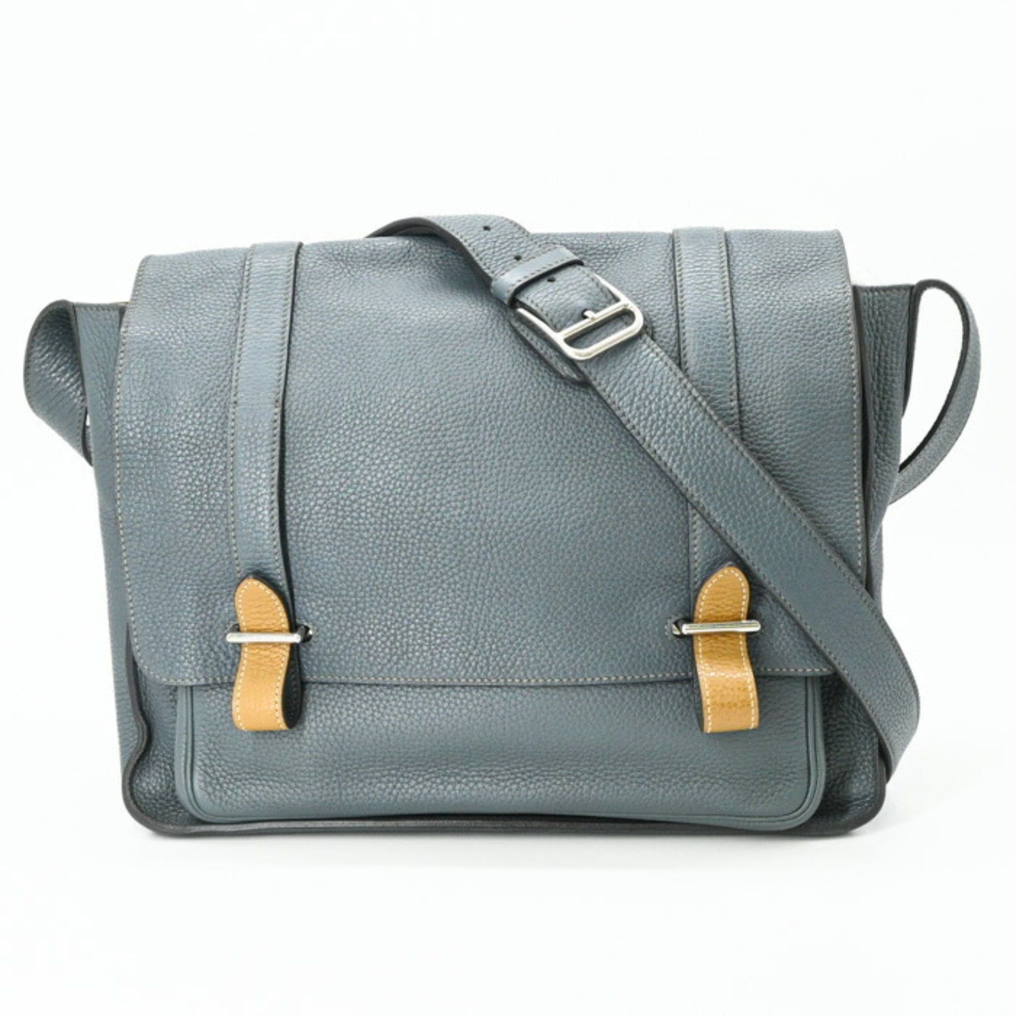 Hermes HERMES Steve Busas 35 Shoulder Bag, Taurillon Clemence Leather, Bicolor Blue Orage Brown, Craft #□R Size ONE SIZE - 1 Thumbnail