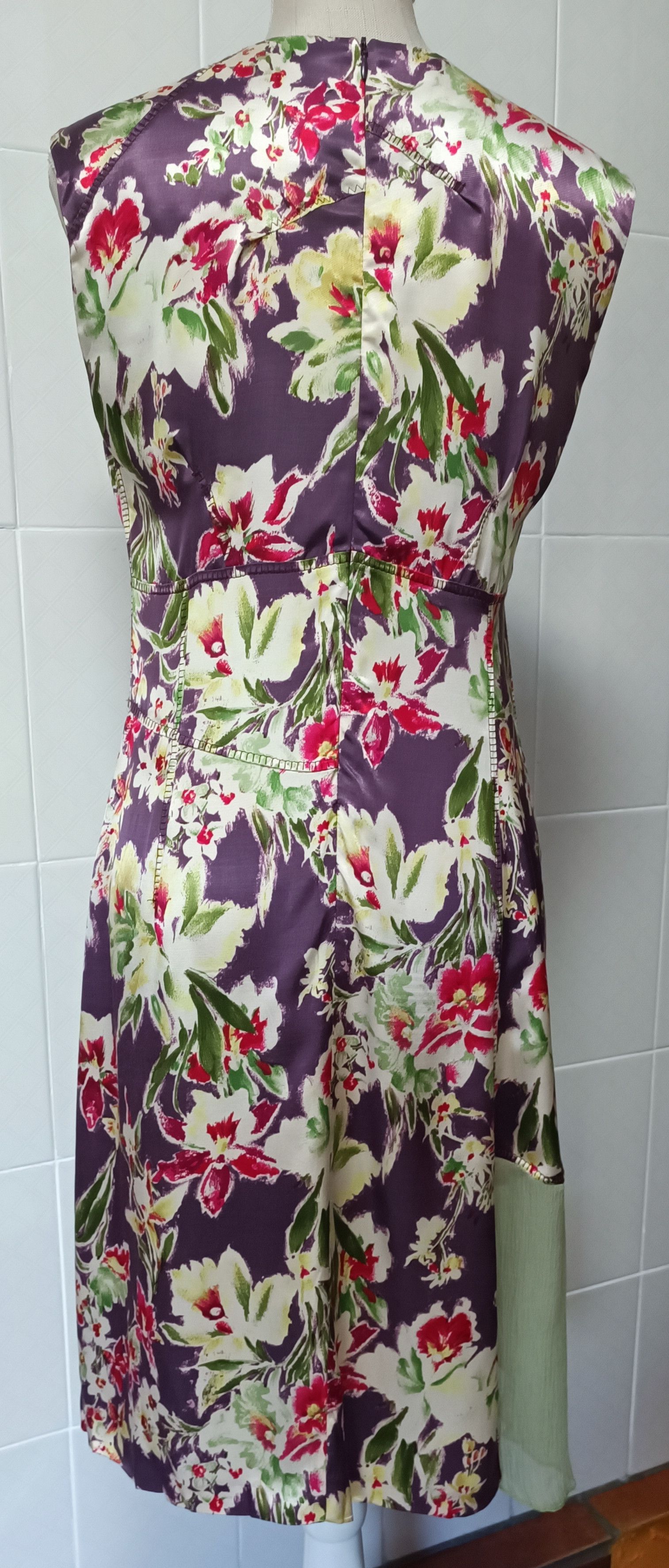 Jean Paul Gaultier 2000's - satin dark purple and floral midi dress Size M / US 6-8 / IT 42-44 - 13 Thumbnail