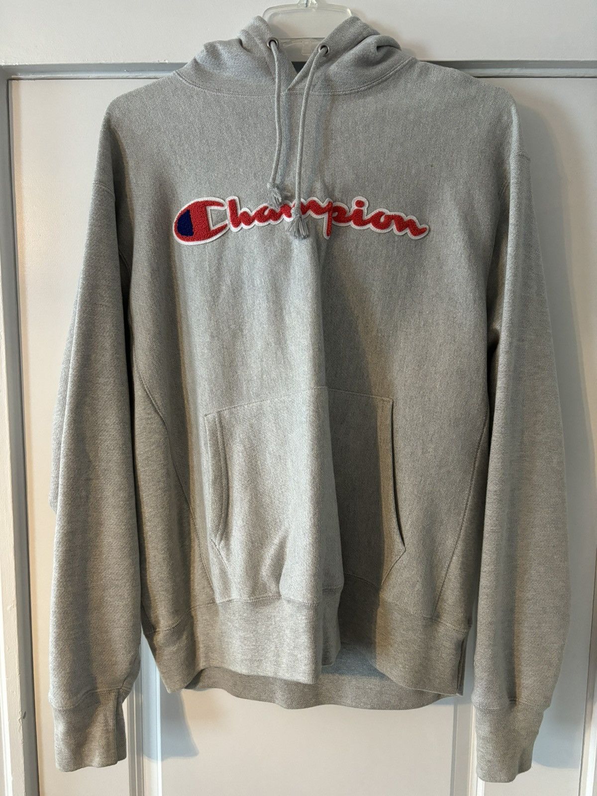 Champion Logo Hoodie Reverse Weave Gray Size XL