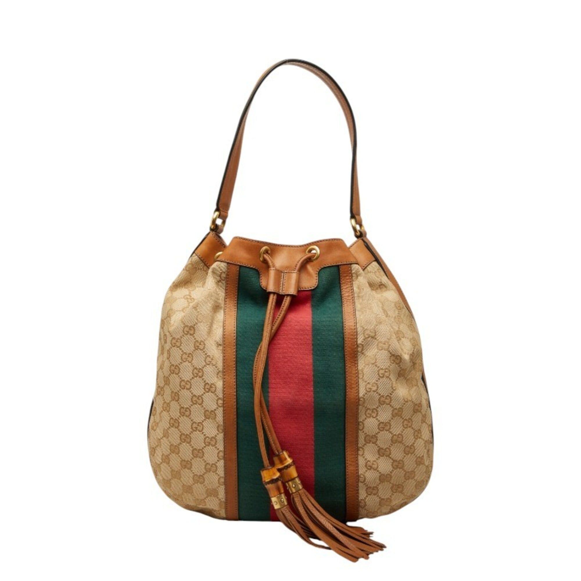Gucci Gucci GG Canvas Sherry Line Tassel One-Shoulder Bag 309622 Beige Multicolor Leather Women's GUCCI Size ONE SIZE - 1 Thumbnail