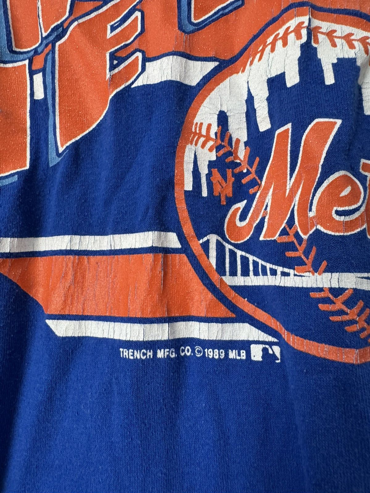 Velva Sheen Vintage 90s 1989 New York Mets T-Shirt Single Stitch Trashed Size US XL / EU 56 / 4 - 4 Thumbnail