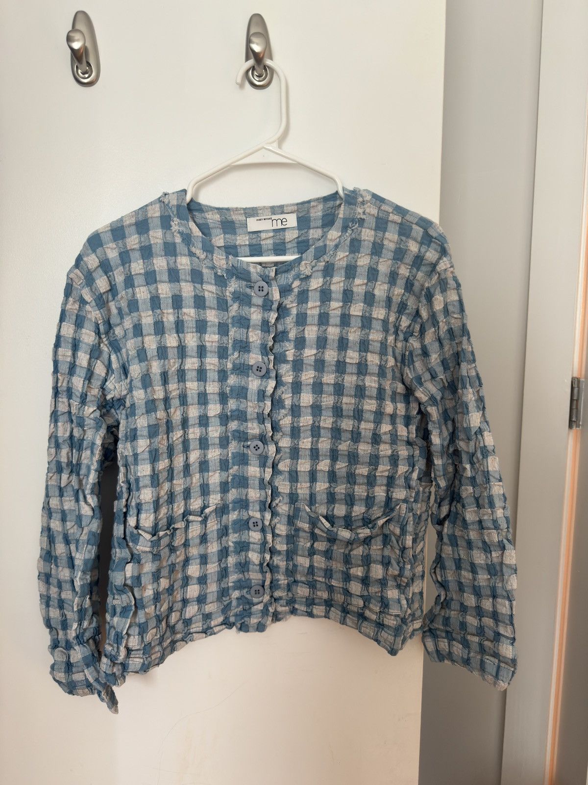Issey Miyake Issey Miyake ME Blue Gingham Check Cauliflower Cardigan Size ONE SIZE - 1 Thumbnail