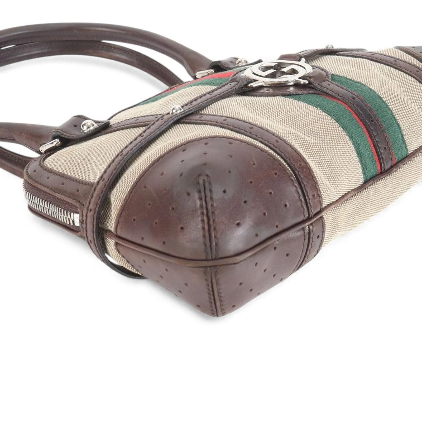 Gucci Gucci - Vintage Brown Leather Canvas Handbag Size ONE SIZE - 7 Thumbnail