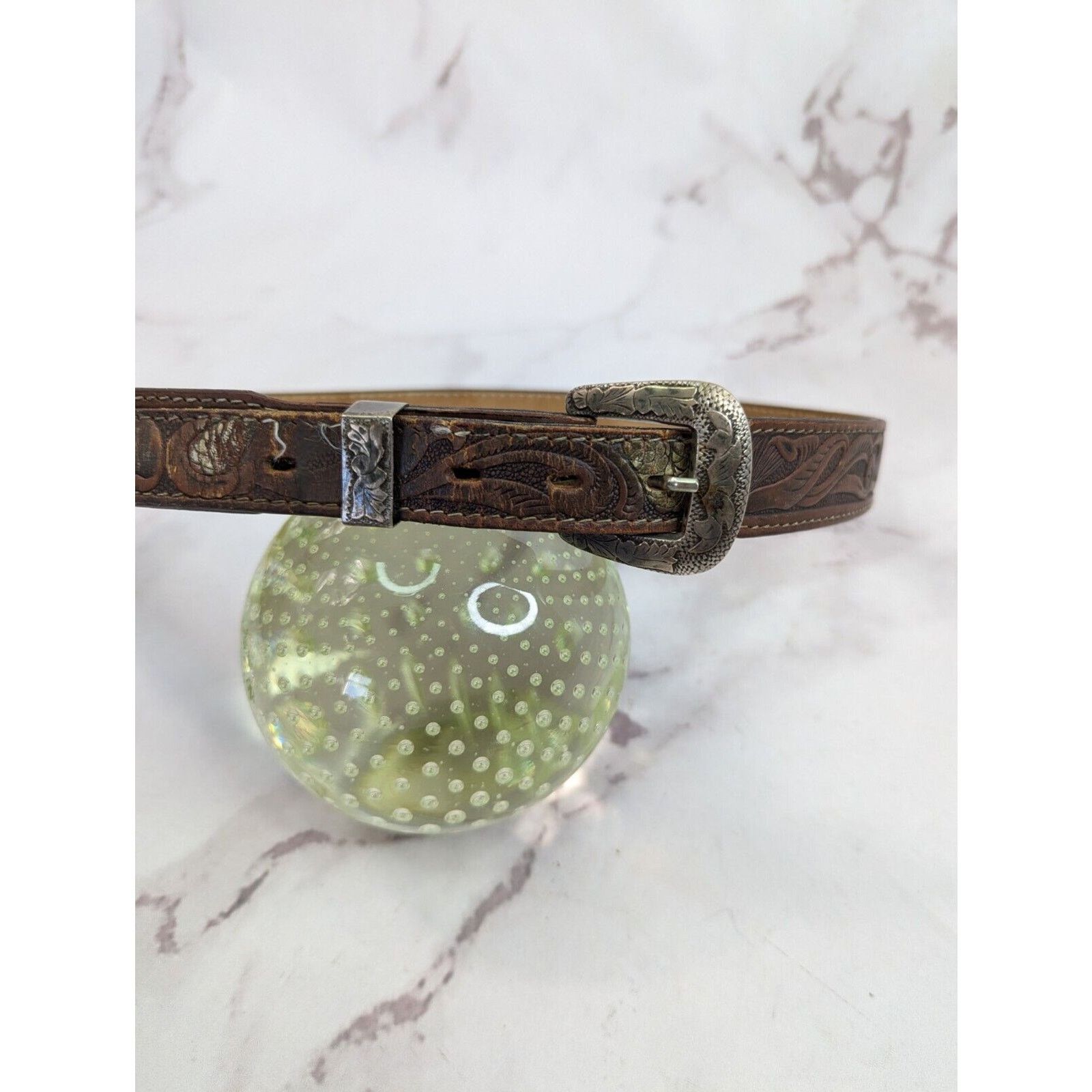 Vintage Vintage Concho Belt Womens 32 34 36 Silver Tooled Leather Size ONE SIZE - 11 Thumbnail