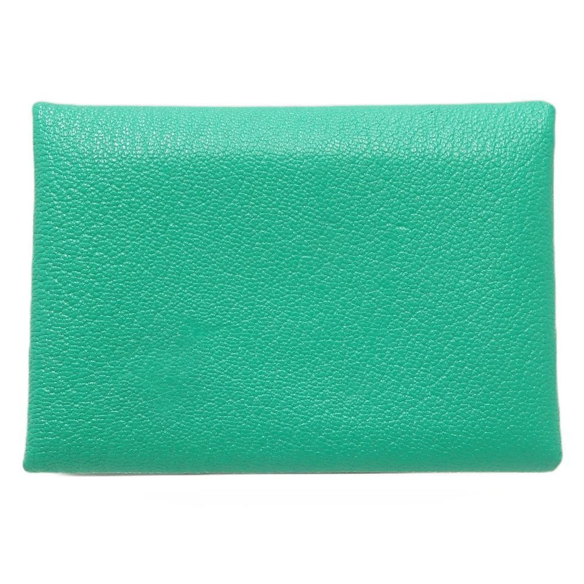 image of Hermes Calvido Verso Coin Case Chevre Misor Mint Mauve Père 083459 in Mint Green, Women's