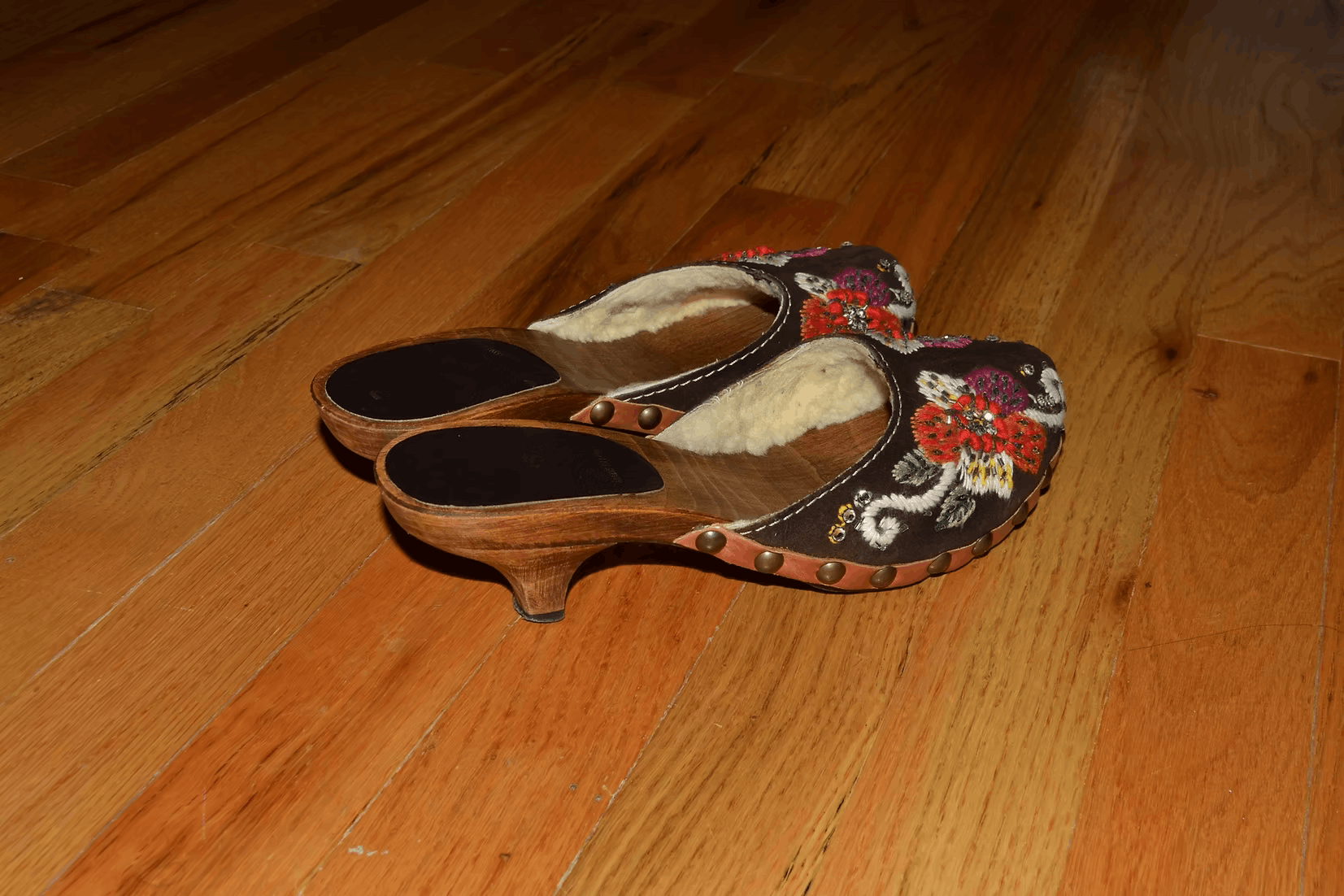 Miu Miu Early 2000s Embroidered Shearling-Lined Clogs Size US 6 / IT 36 - 3 Thumbnail