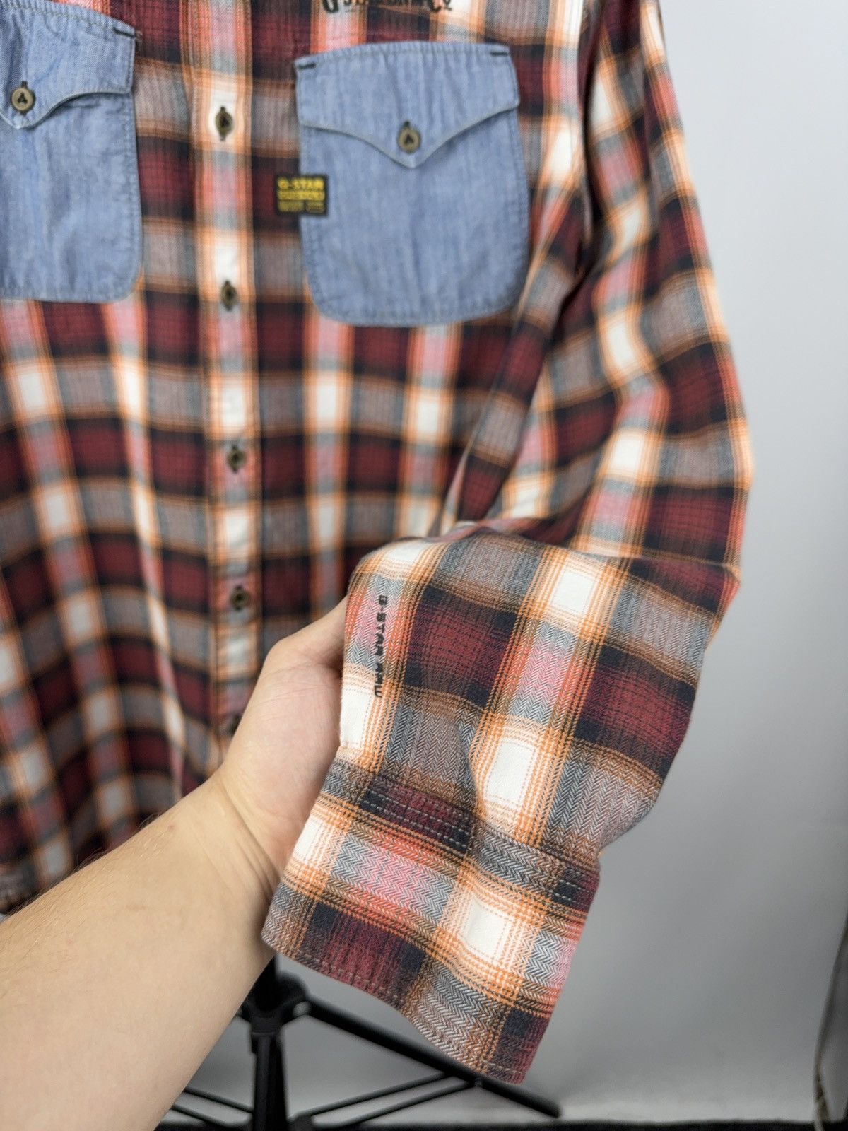 G-Star × Japanese Brand G-Star RAW Plaid Flannel Shirt with Denim Details L Y2K Size US L / EU 52-54 / 3 - 4 Thumbnail