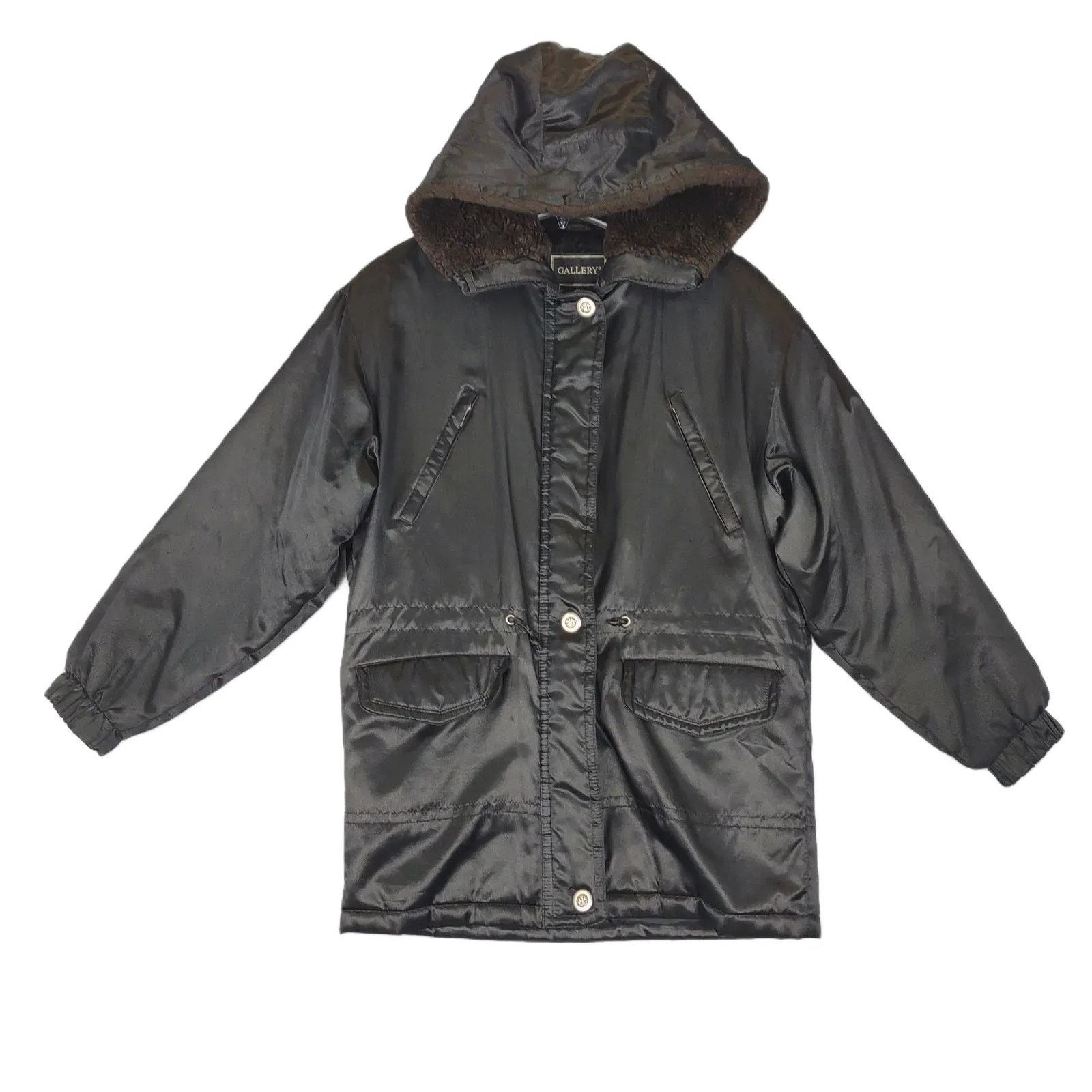 Vintage Y2K GALLERY Satin Faux Fur Hood Full Zip Quilted Jacket Size XS / US 0-2 / IT 36-38 - 1 Thumbnail