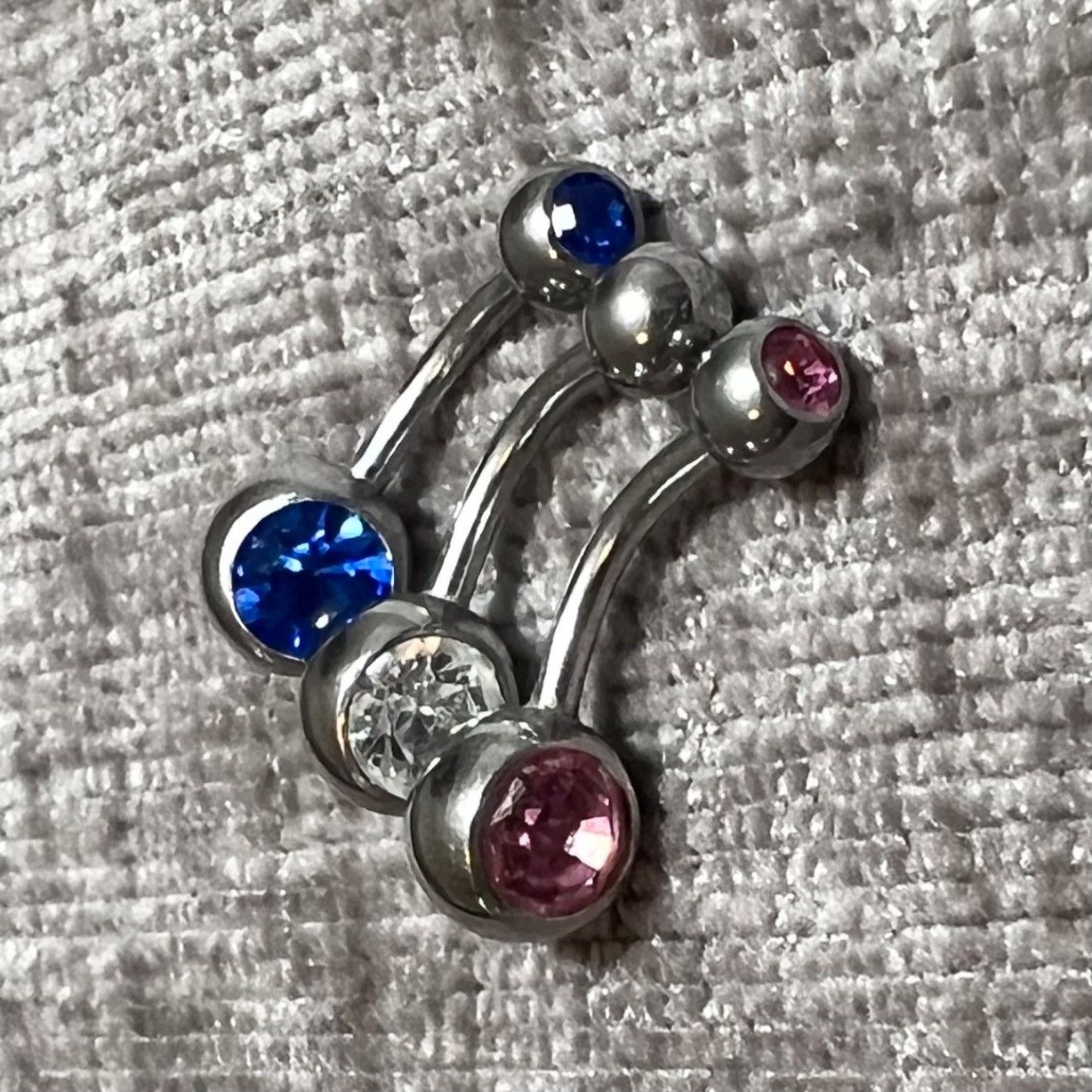 Other 3 New Blue Pink Diamond Double Gem Silver Bellybutton Rings Size ONE SIZE - 2 Thumbnail