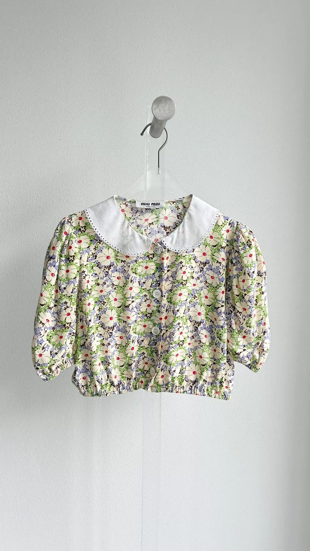 Miu Miu MIU MIU Floral Silk Peter Pan Collar Short Sleeve Shirt 38 Size XS / US 0-2 / IT 36-38 - 1 Thumbnail