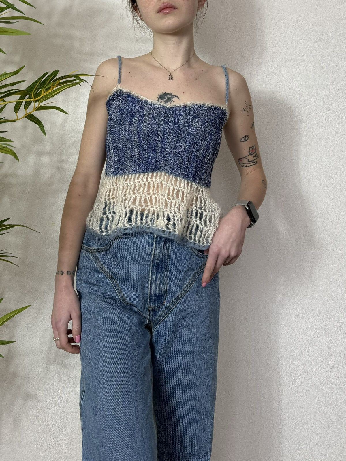 Vintage HAND KNITTED VINTAGE DENIM STYLE TANK TOP Size M / US 6-8 / IT 42-44 - 2 Thumbnail