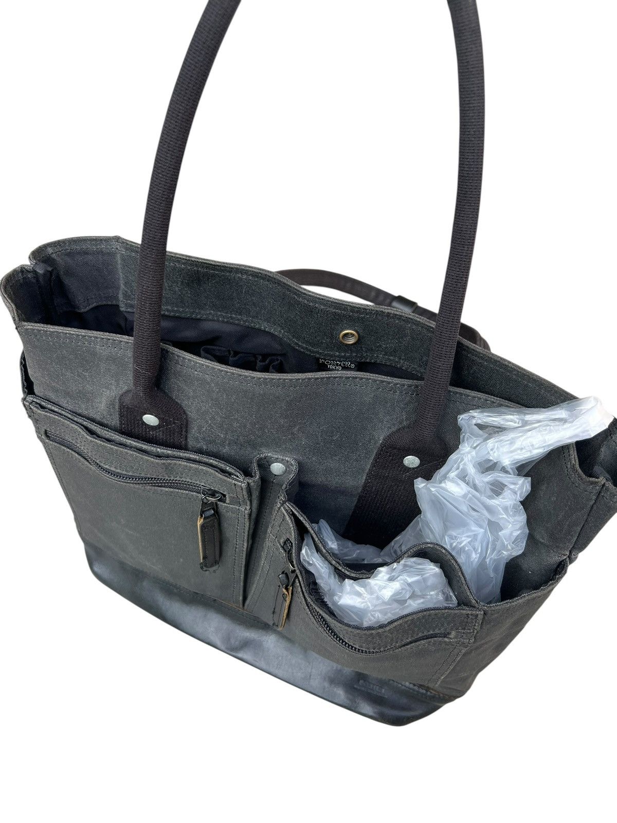 Porter Porter Yoshida Distress Faded Waxed Canvas Leather Tote Bag Size ONE SIZE - 21 Thumbnail