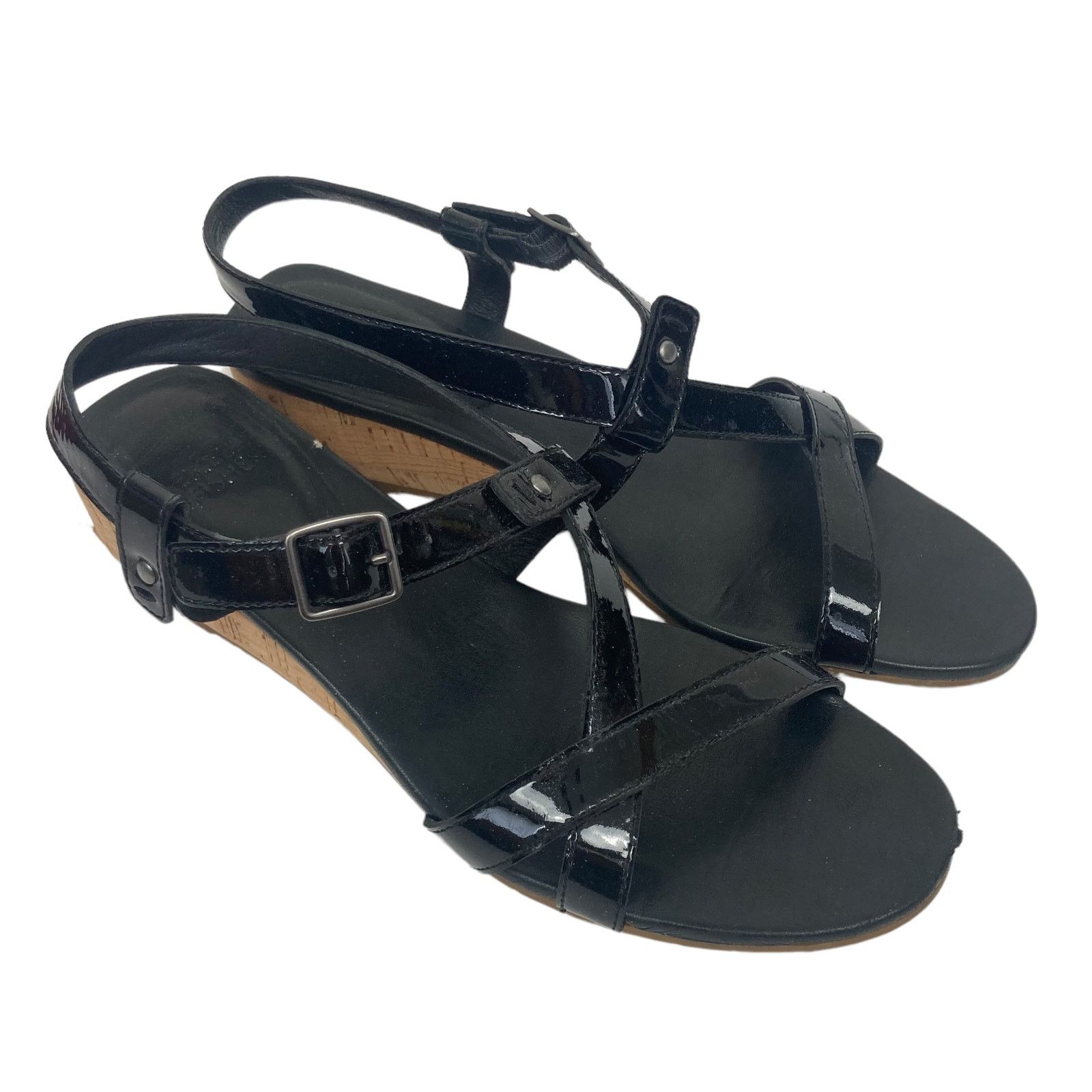 Eileen Fisher Eileen Fisher Black Patent Leather Strappy Wedges Sz 8 Size US 8 / IT 38 - 9 Thumbnail