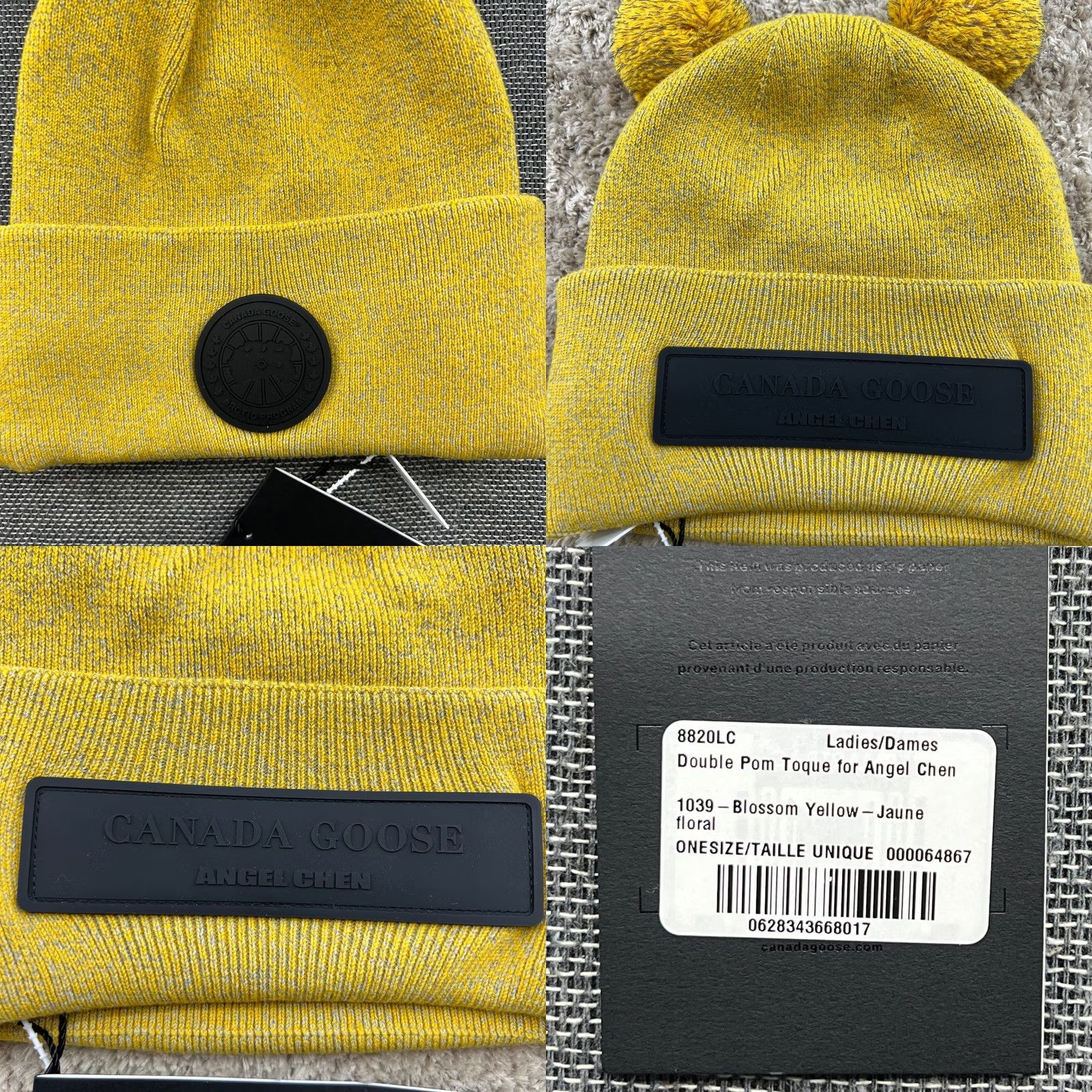 Canada Goose Canada Goose x Angel Chen Beanie Toque Blossom Yellow Womens One Size Wool Blend Knit Embroidered Lined Thermal Pom Double Pom OSFA Size ONE SIZE - 8 Thumbnail