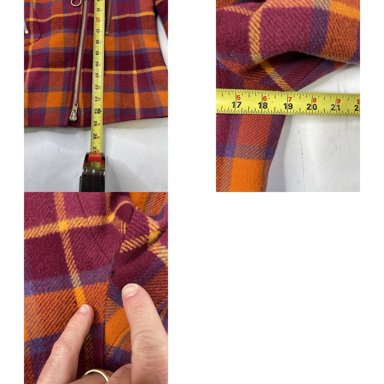 Escada ESCADA Plaid Wool Coat Moto Jacket Full Zip 100% Wool Orange Purple Multicolor Size 36 Women Size XS / US 0-2 / IT 36-38 - 8 Thumbnail