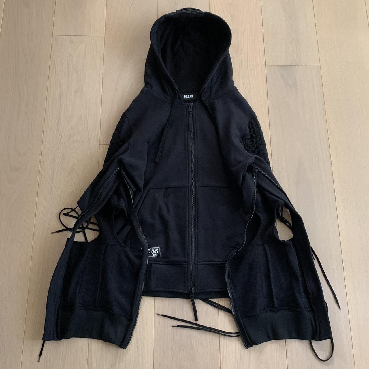 image of Ktz Aw2017 Laced Sleeve Hoodie in Black, Men's (Size Large)