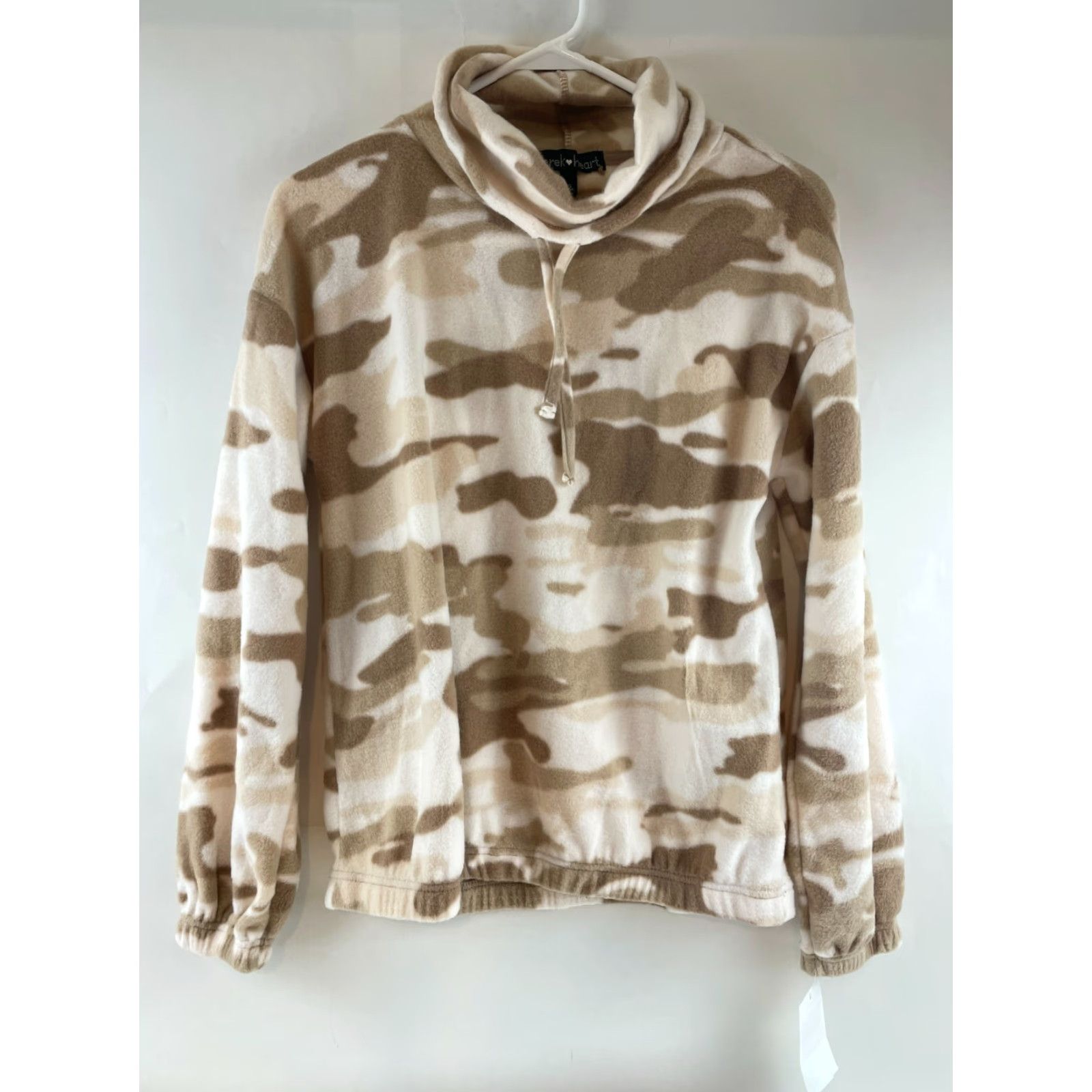 Vintage Derek Heart Sweatshirt Women's Size Small Tan Fleece Camo Cowl Neck Drawstring Pullover Vintage: No Size S / US 4 / IT 40 - 2 Thumbnail