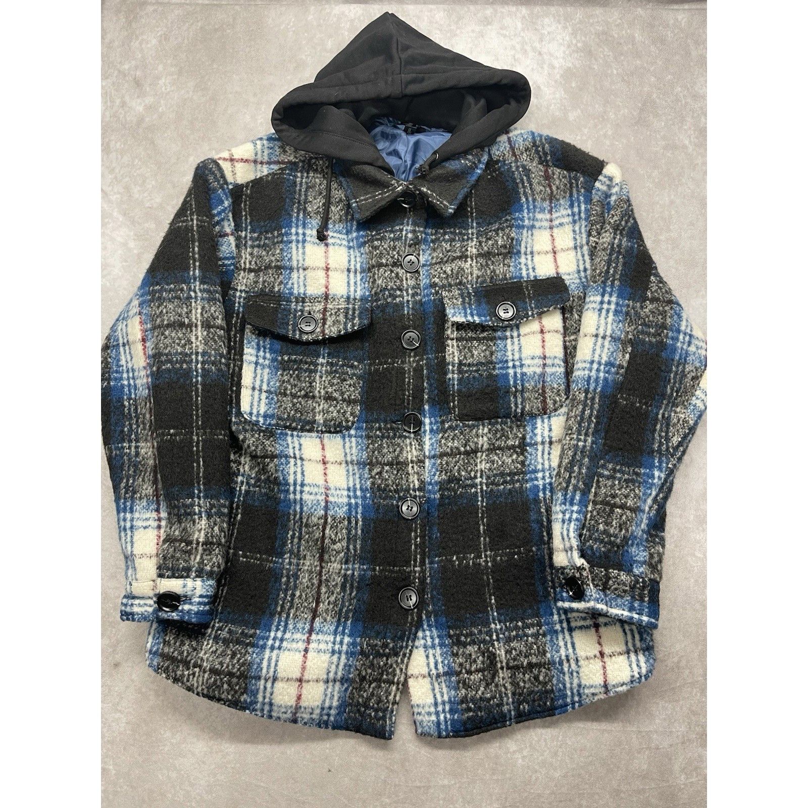 AQUA AQUA Bloomingdale's Men's M Plaid Flannel Wool Blend Hooded Size US M / EU 48-50 / 2 - 2 Thumbnail