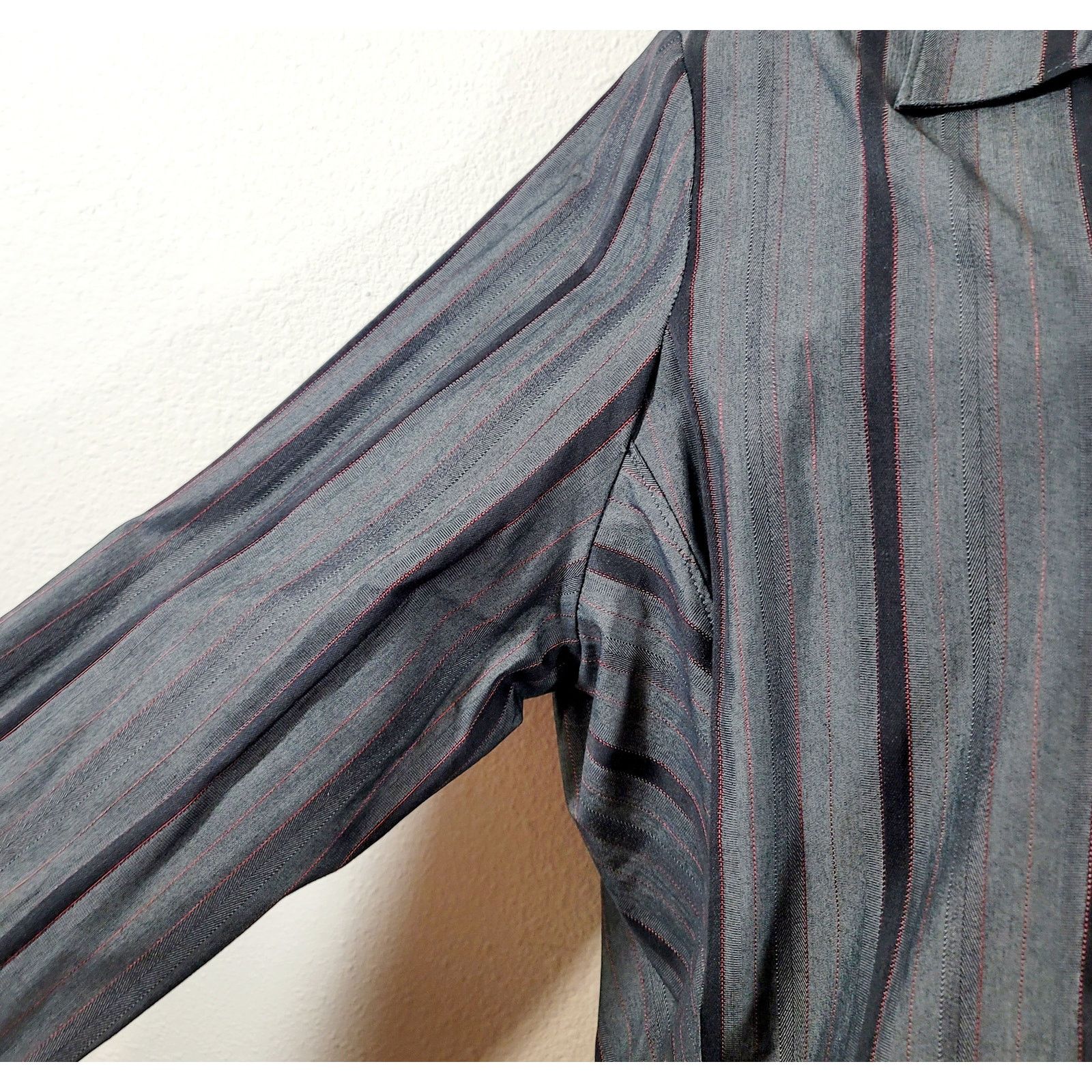 George George Black Red Pinstripe Collard Button Up Top XL Size XL / US 12-14 / IT 48-50 - 6 Thumbnail