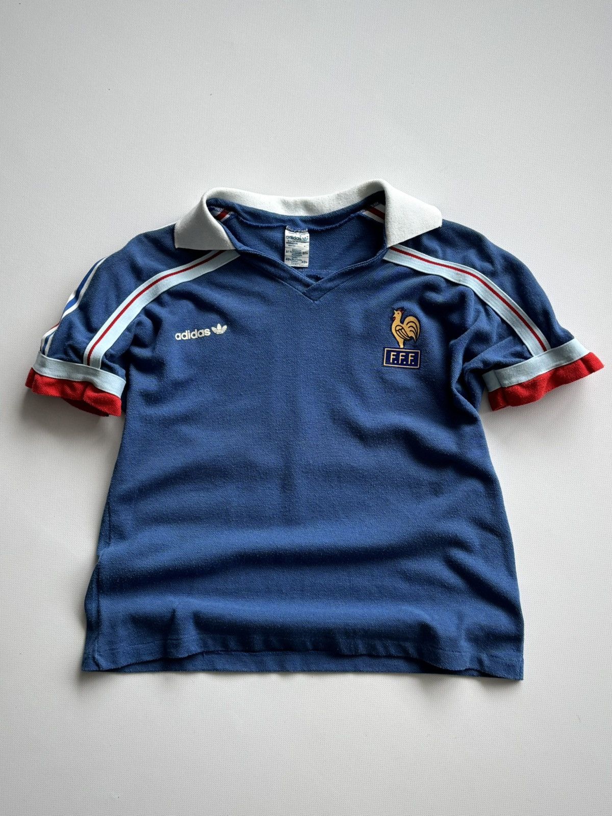 Vintage 1986 Adidas Ventex France Home Soccer Jersey