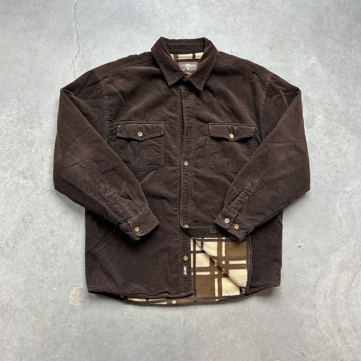 Pre-owned Levis X Vintage Y2k Essential Levi Fleece Lined Corduroy Button Up In Brown