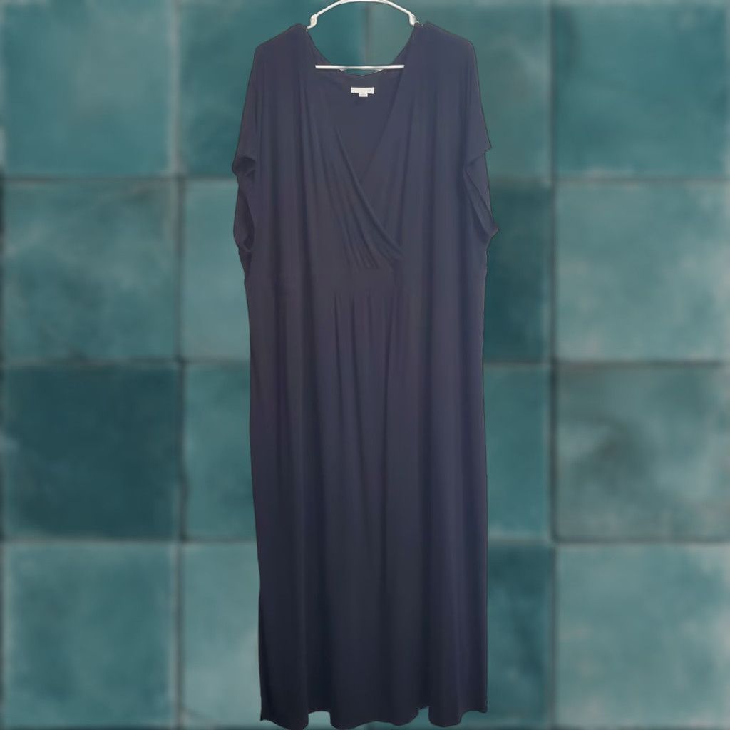 J. Jill J Jill Dress Plus Size 4X Black Short Sleeve Surplice Wrap Rayon Blend Stretch Size 40" / US 18 - 1 Thumbnail