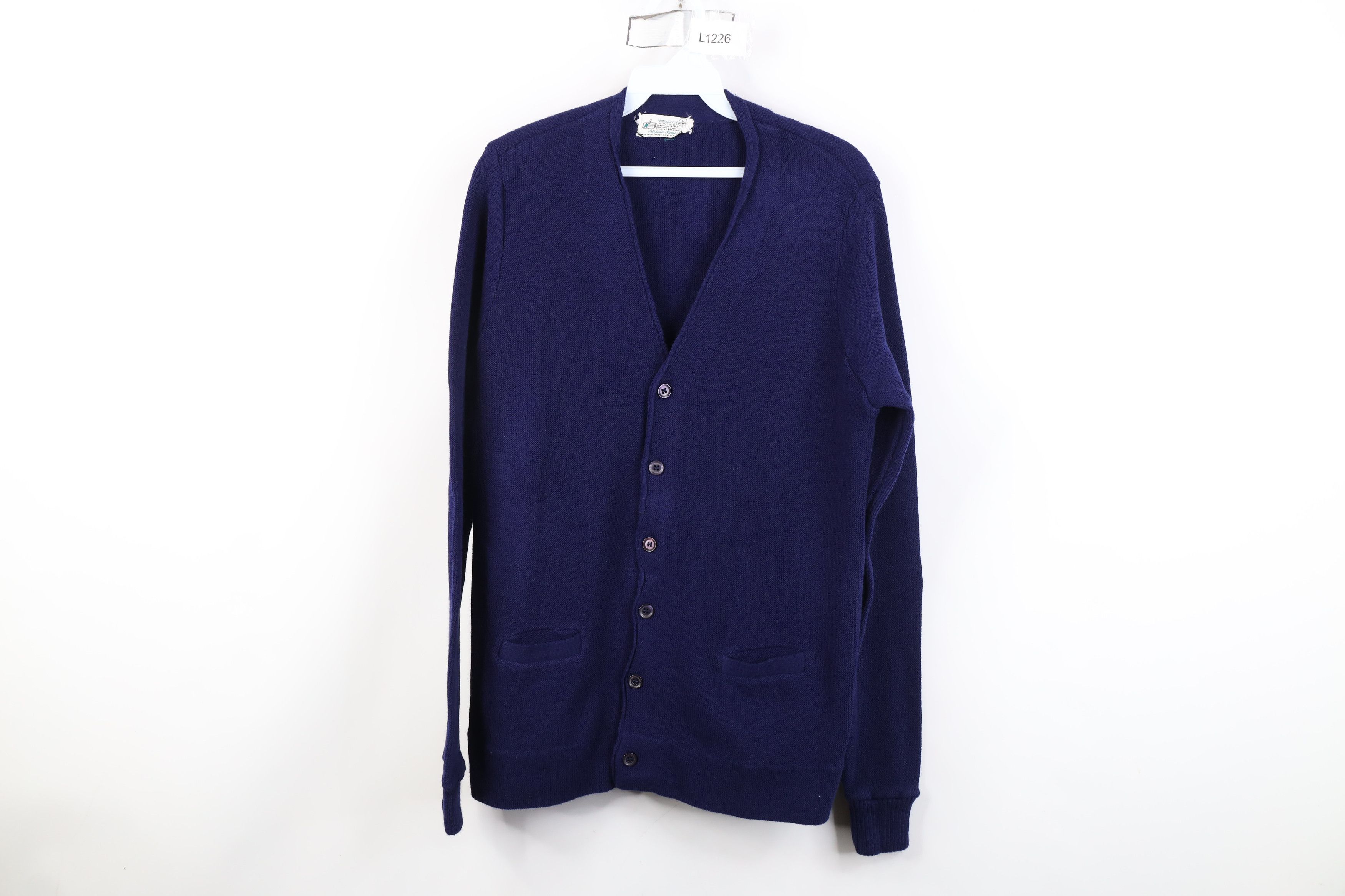 Vintage Vintage 70s Streetwear Blank Knit Cardigan Sweater Blue Size L / US 10 / IT 46 - 1 Thumbnail